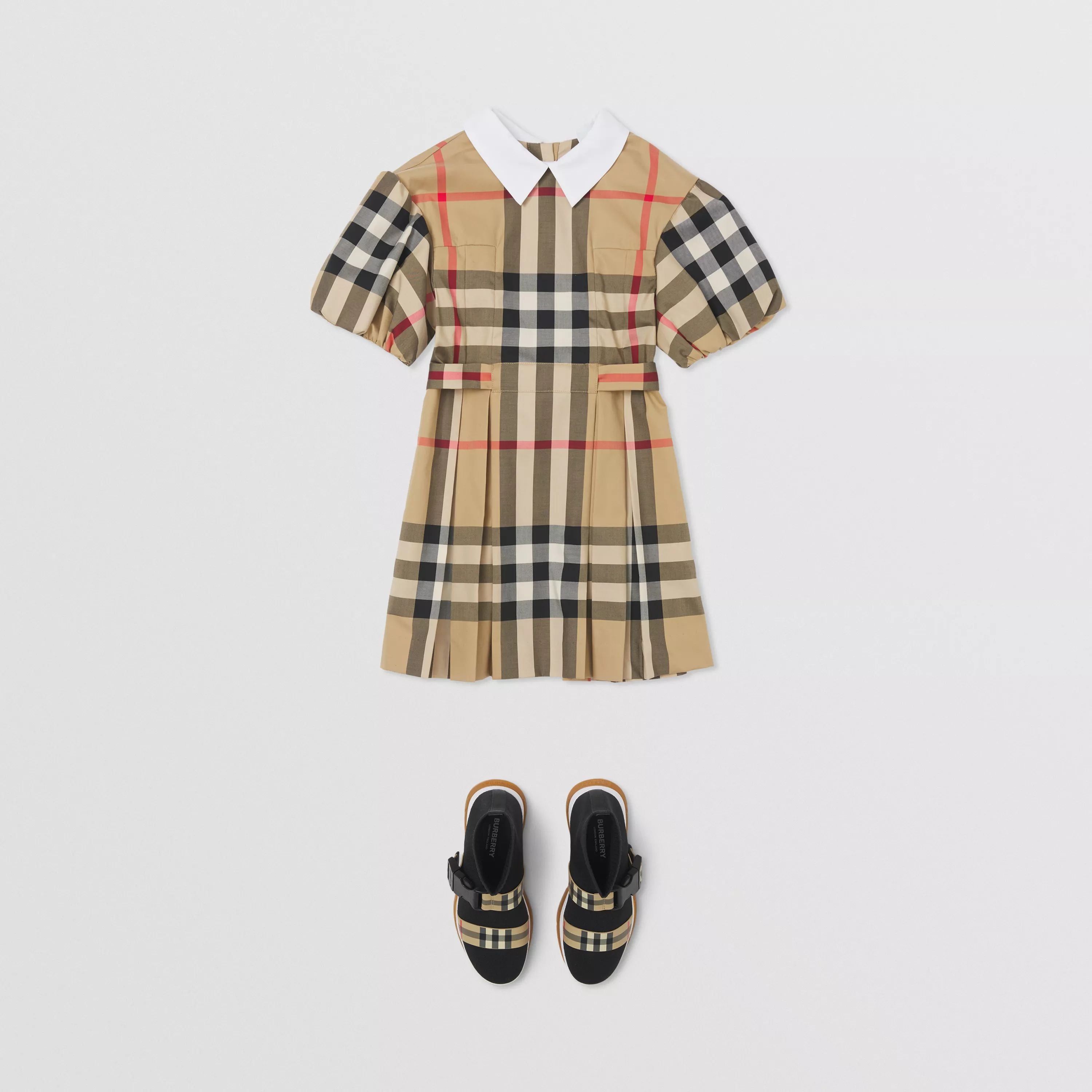 Girls Beige Check Cotton Dress