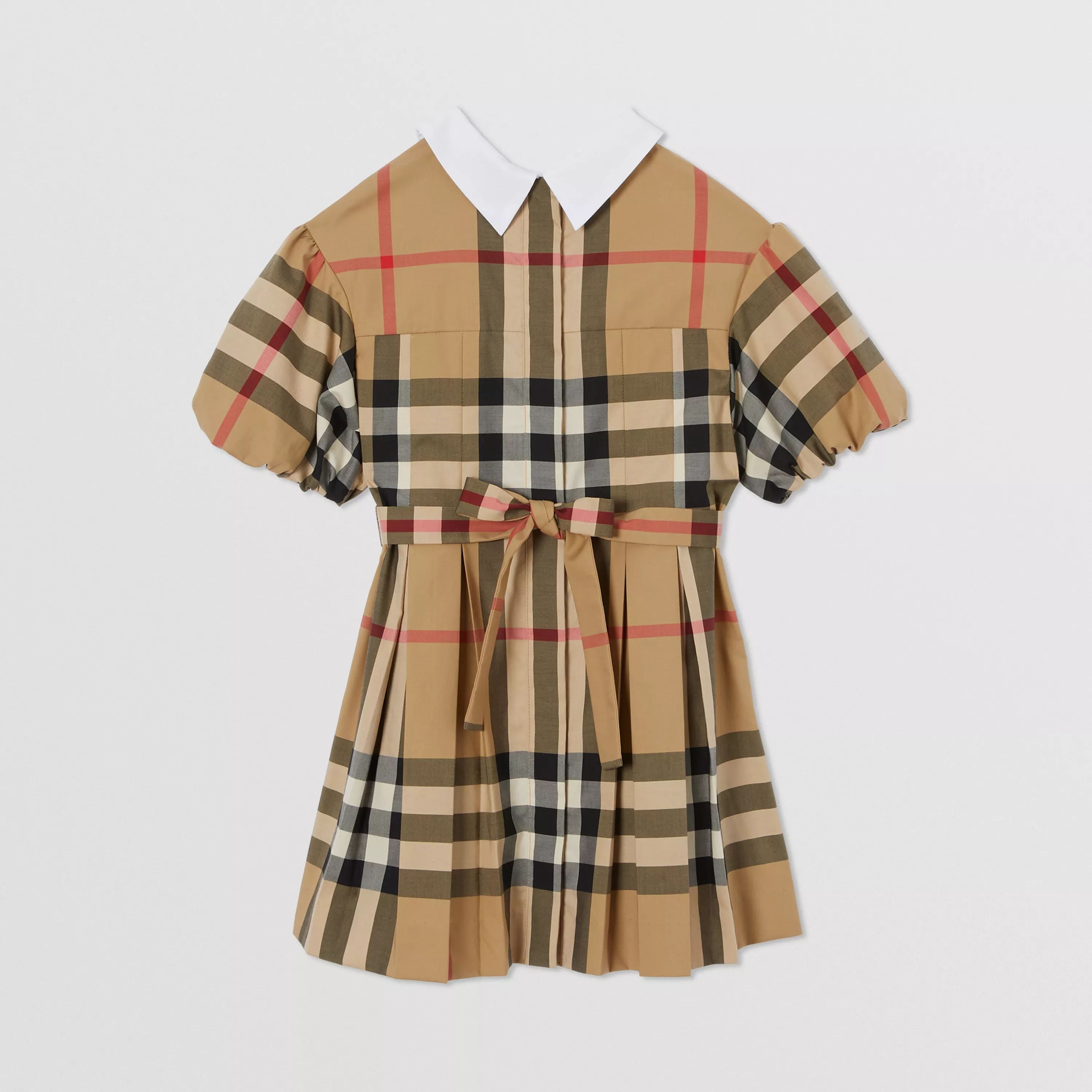 Girls Beige Check Cotton Dress