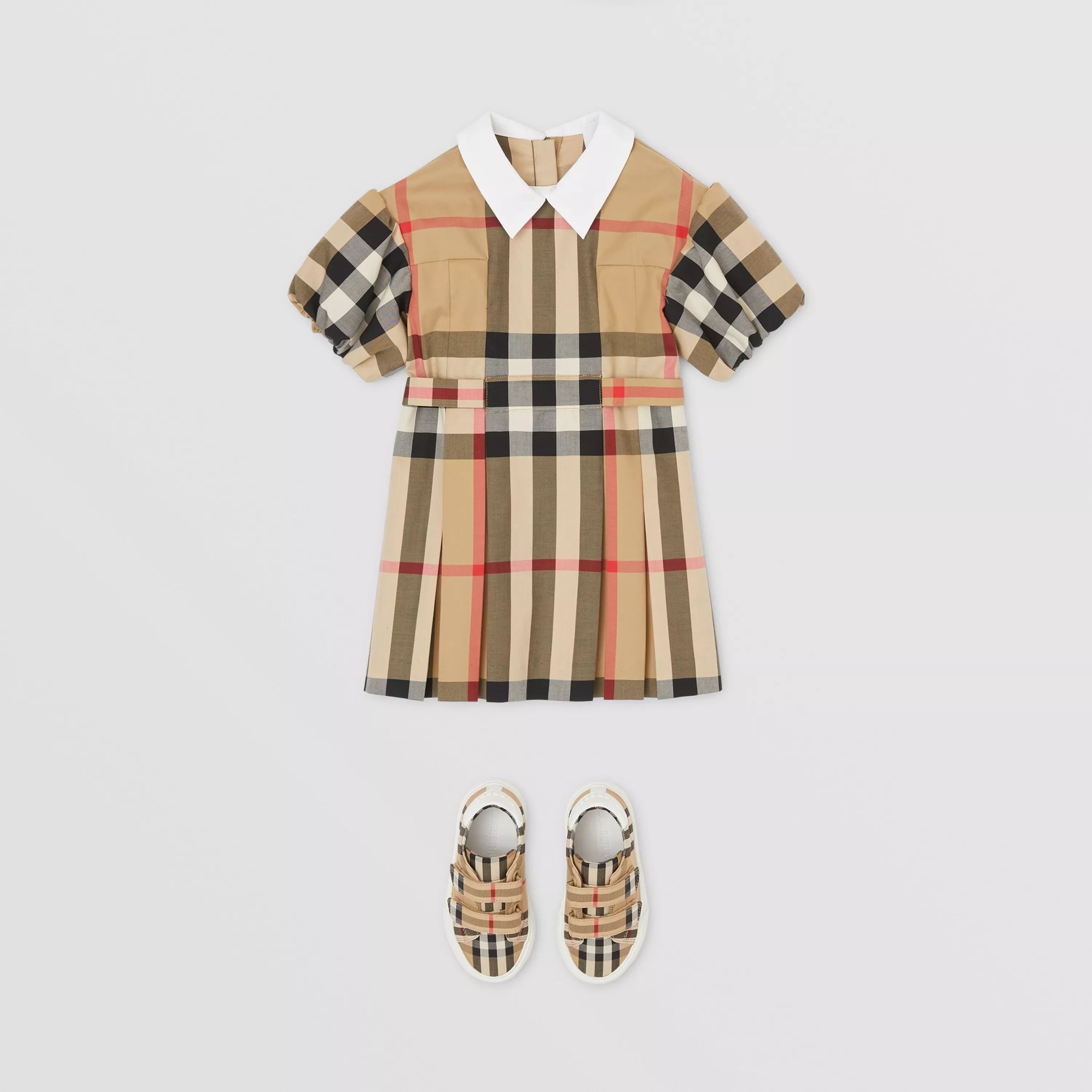 Baby Girls Beige Check Cotton Dress