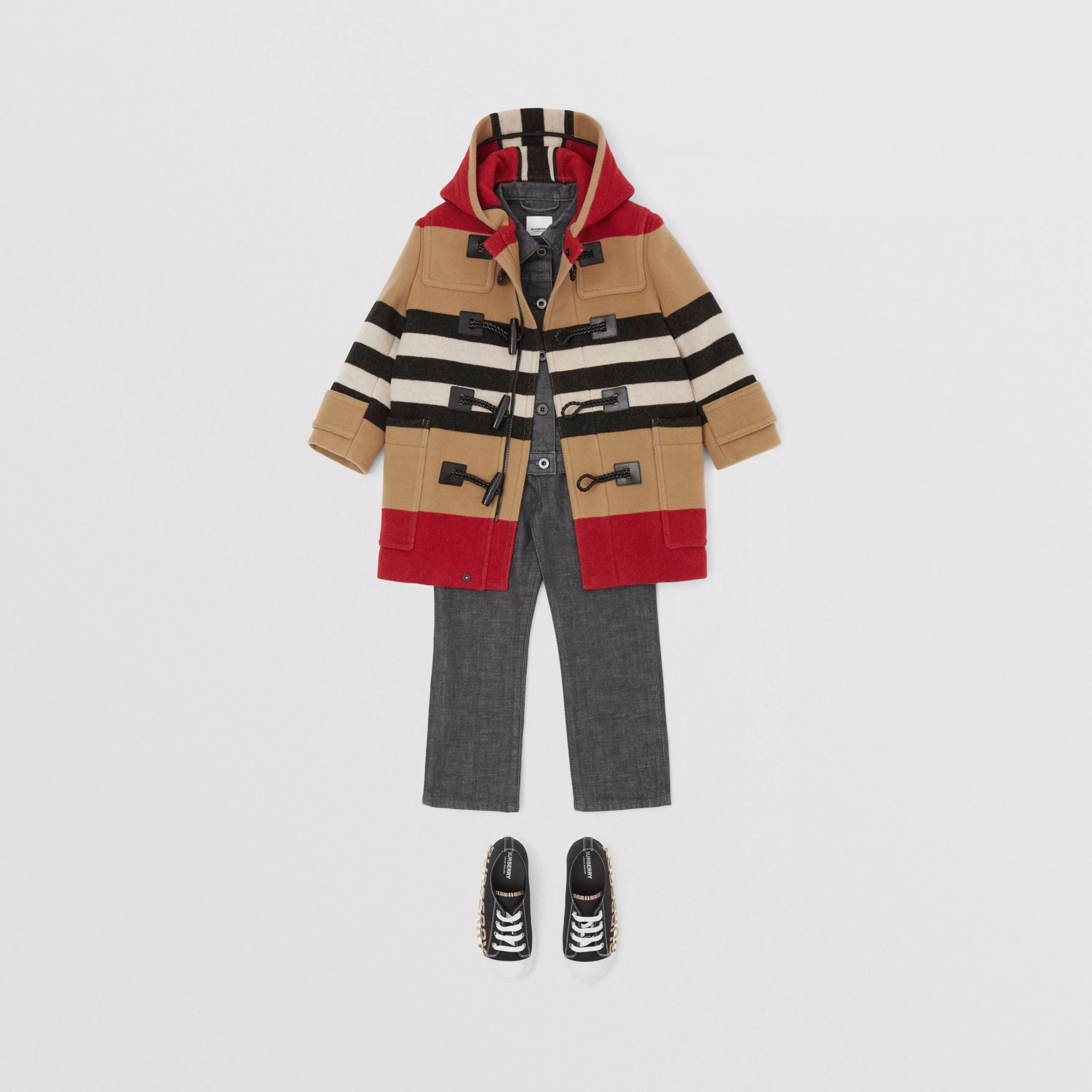 Boys Beige Stripes Wool Coat