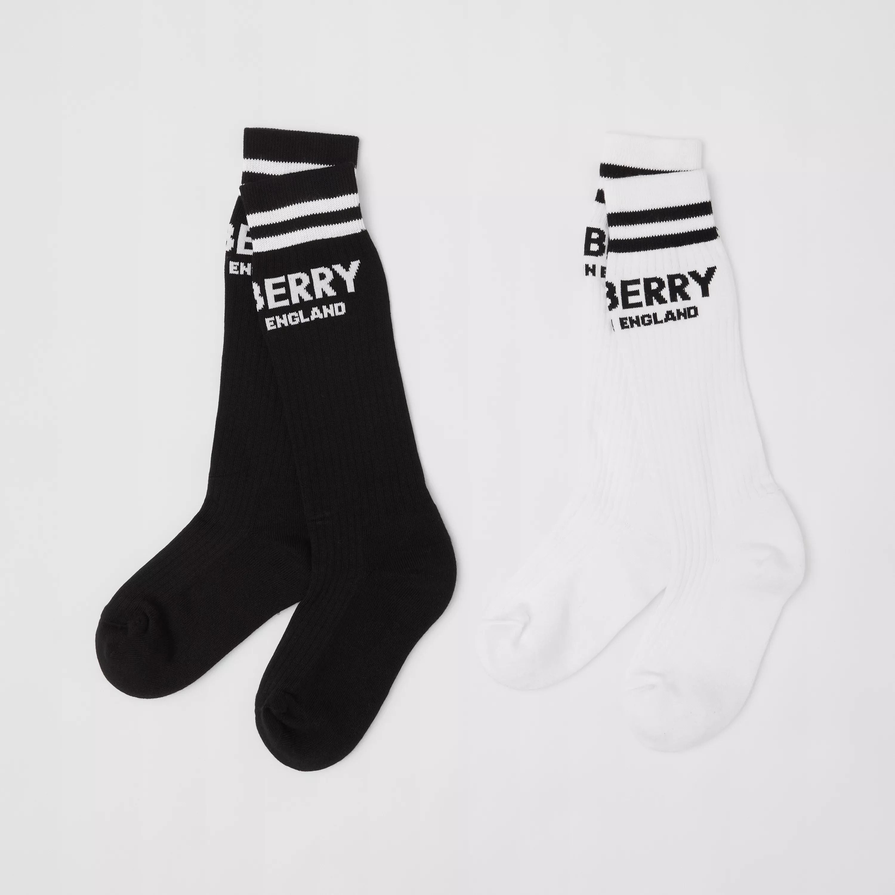 Boys Black & White Logo Cotton Socks (2 Pack)
