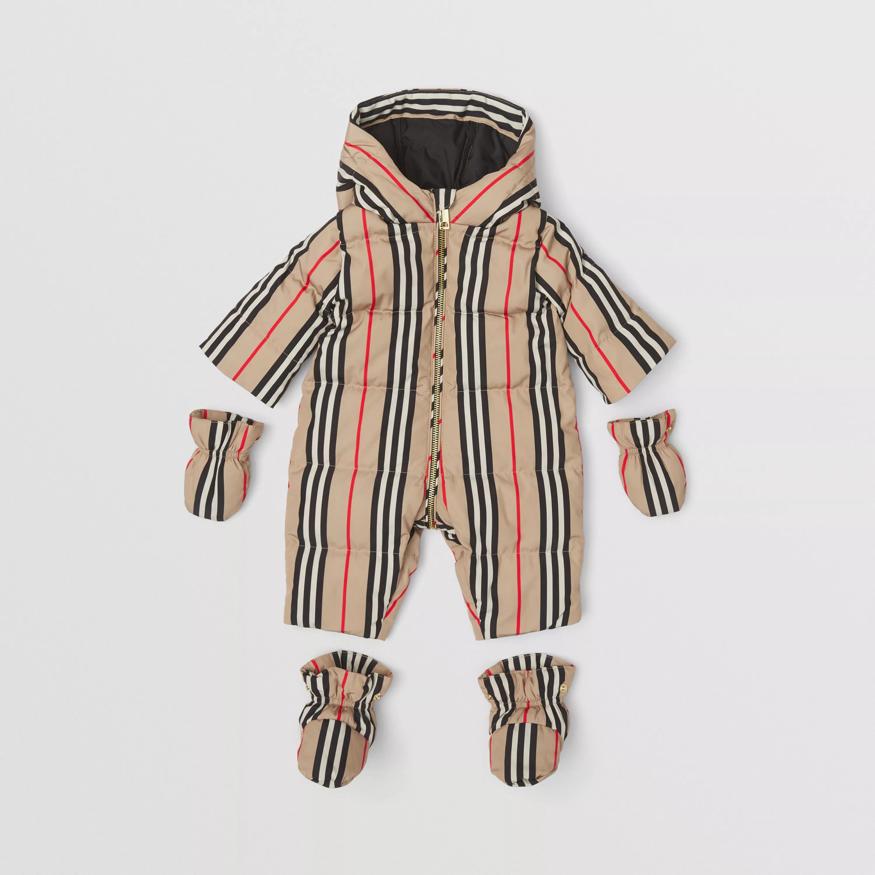 Baby Boys & Girls Beige Stripes Padded Down Babysuit