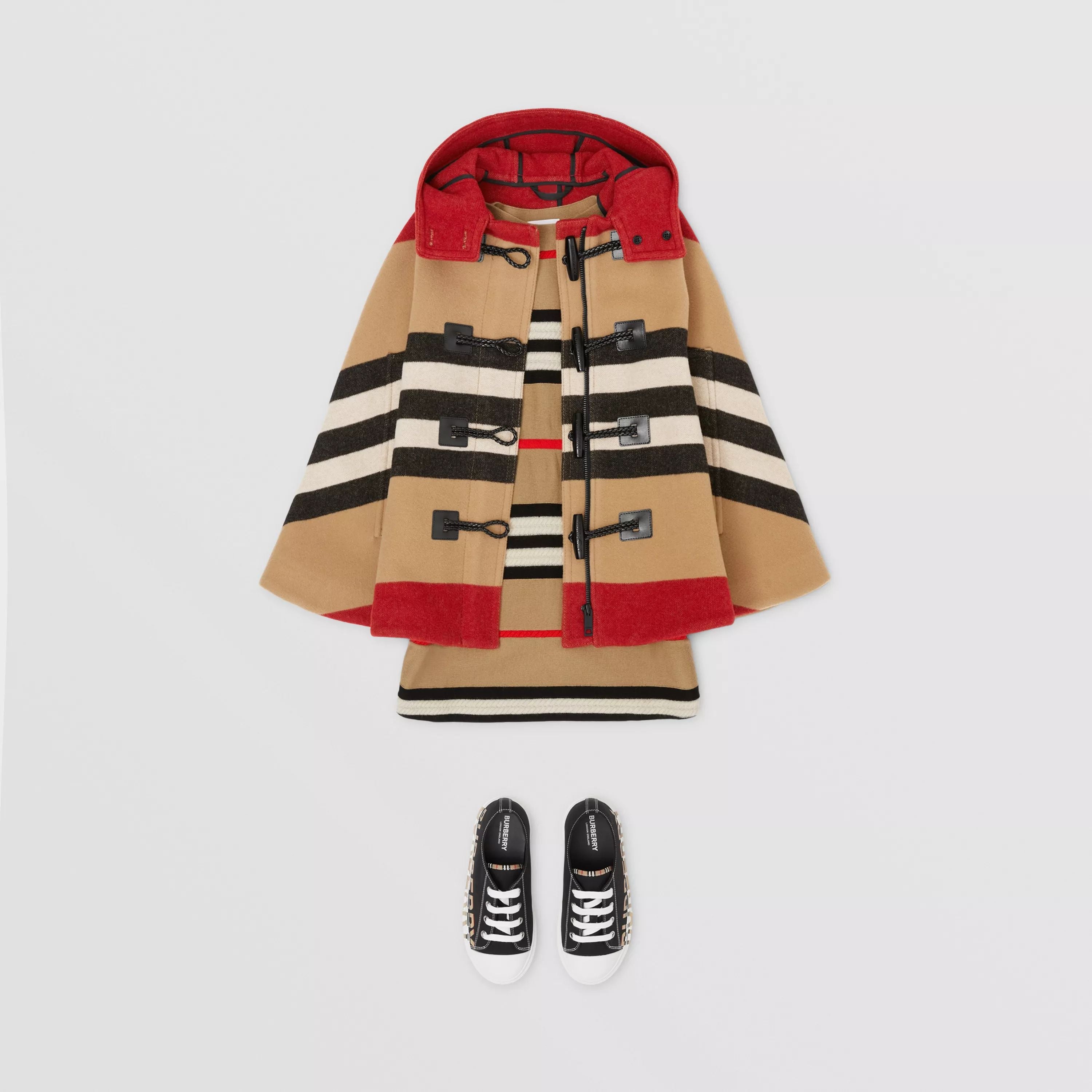 Girls Beige Stripes Wool Cape
