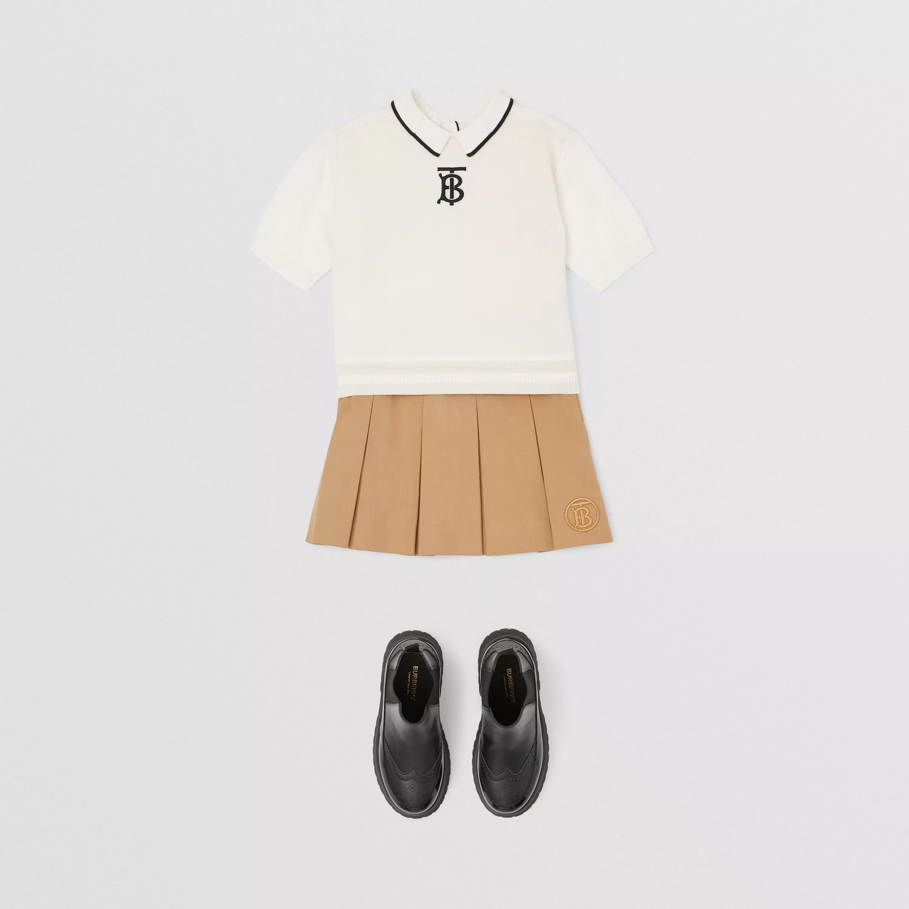 Girls Beige Logo Cotton Skirt