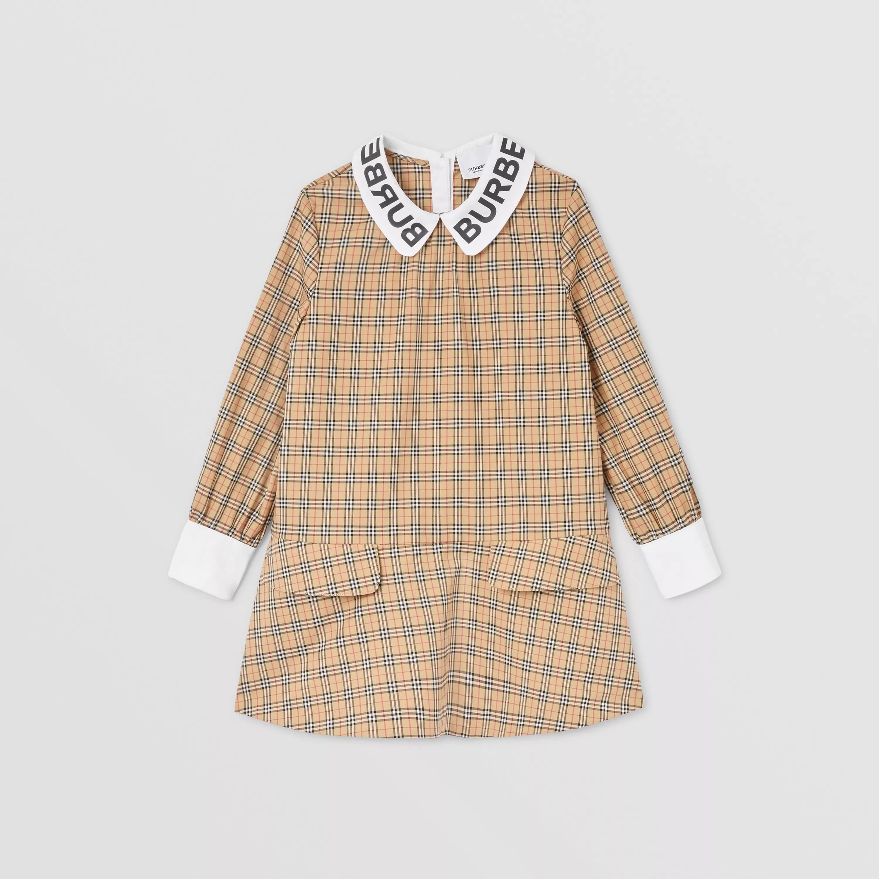 Girls Beige Check Cotton Dress