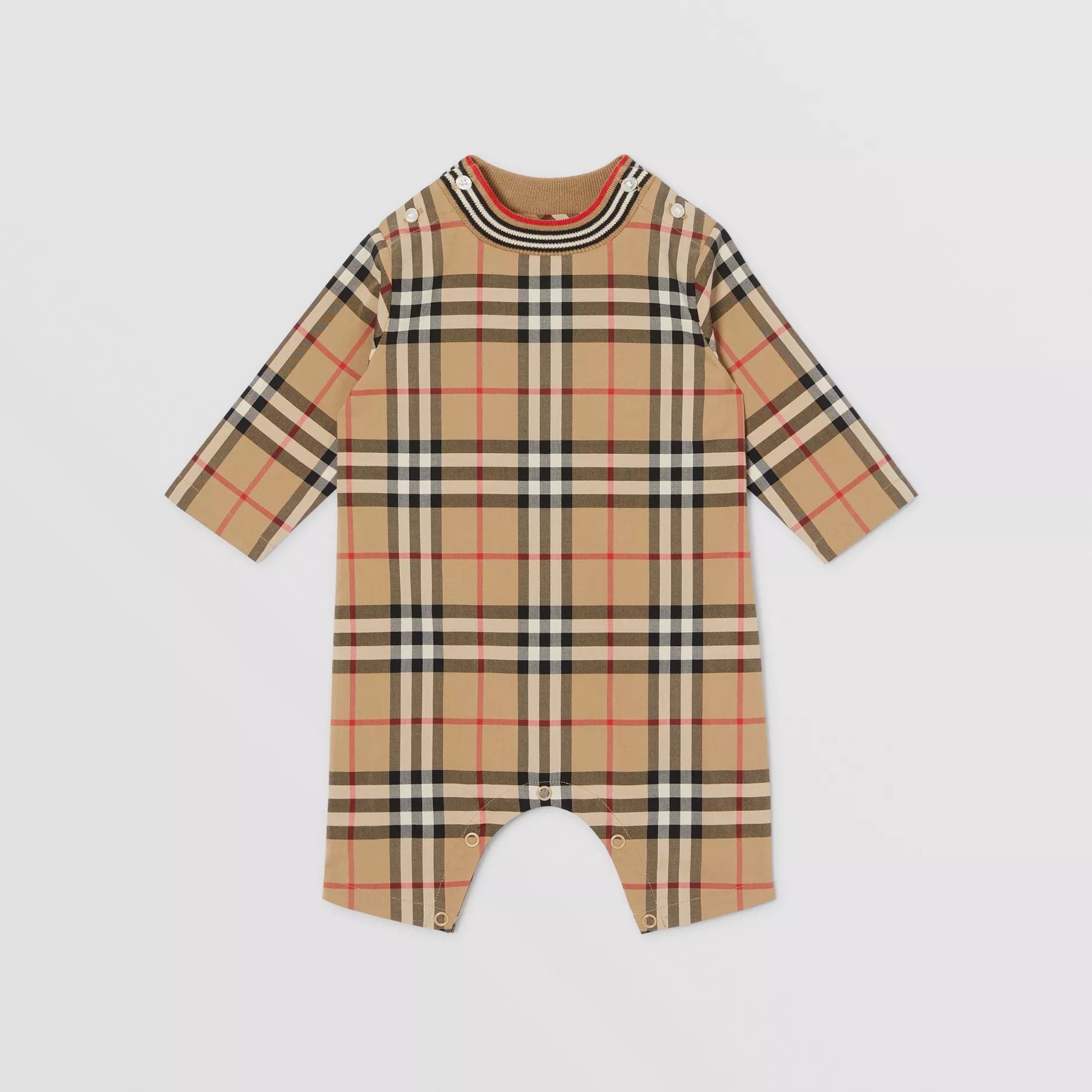 Baby Boys & Girls Beige Check Cotton Babysuit