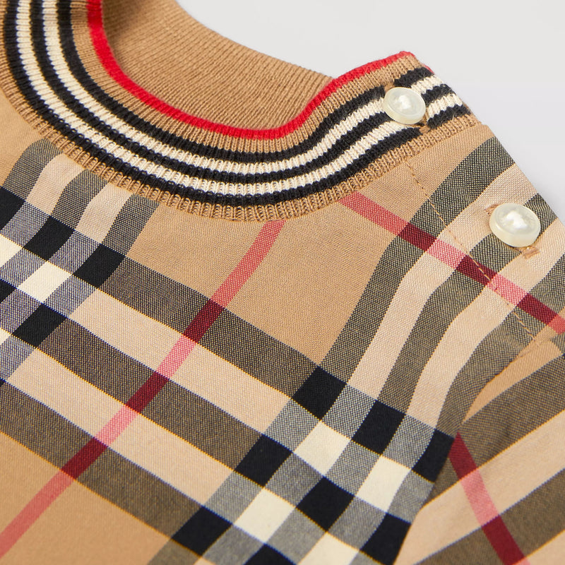 Baby Boys & Girls Beige Check Cotton Babysuit