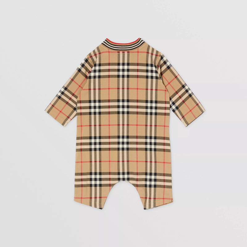 Baby Boys & Girls Beige Check Cotton Babysuit