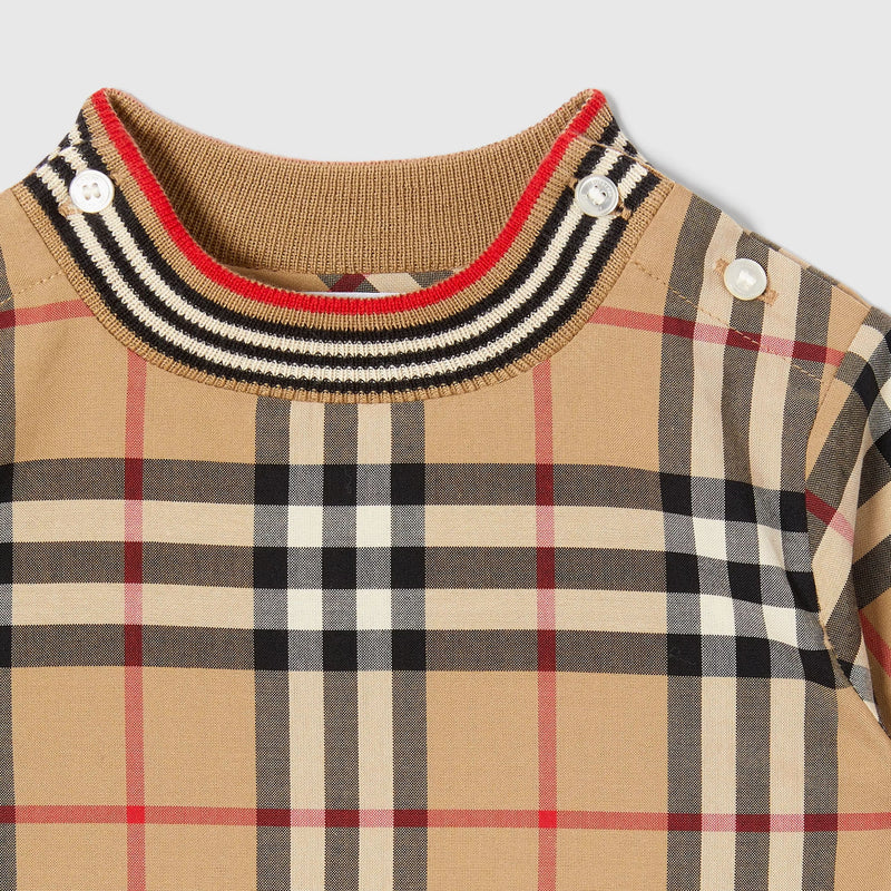 Baby Boys & Girls Beige Check Cotton Babysuit