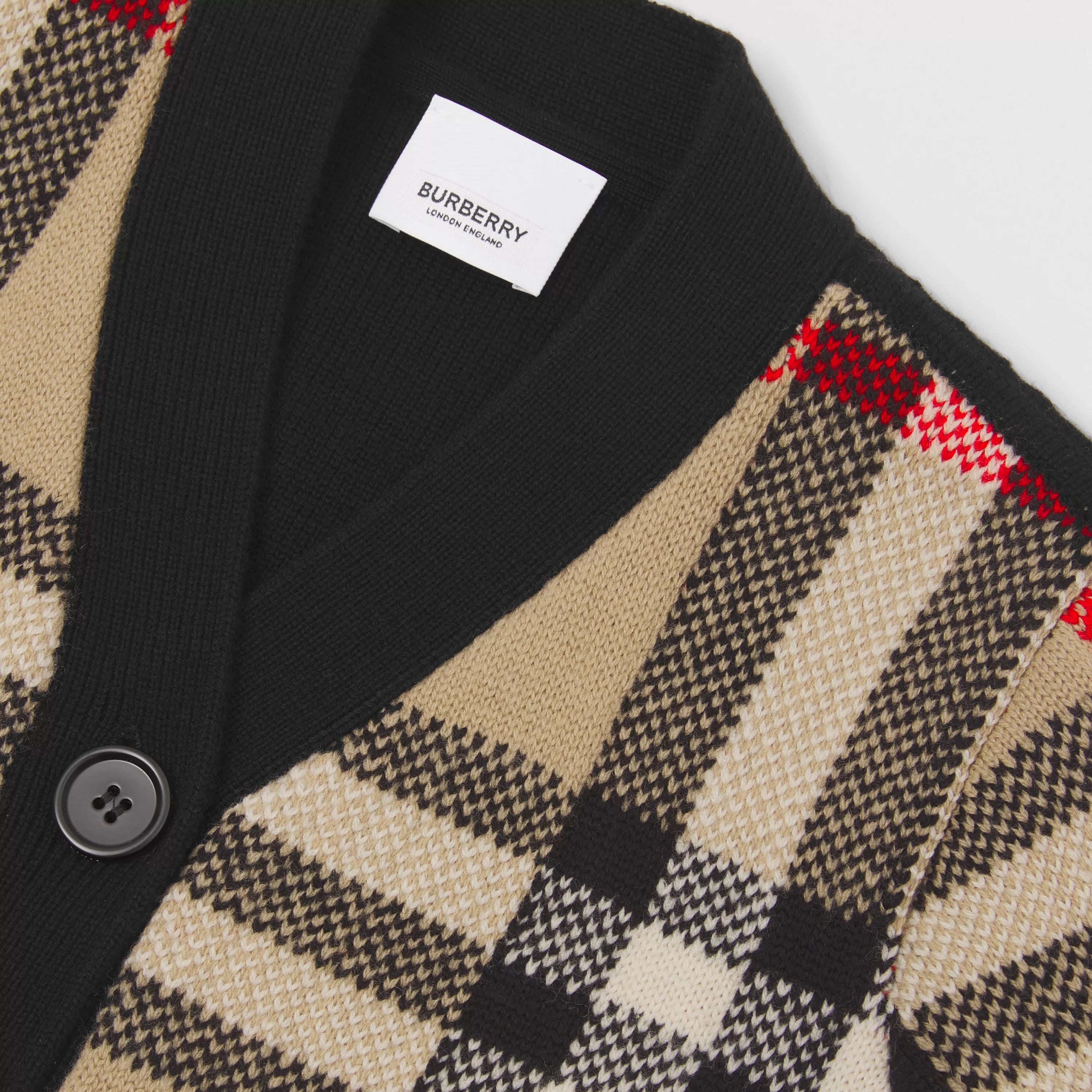 Girls Beige Check Cashmere Cardigan