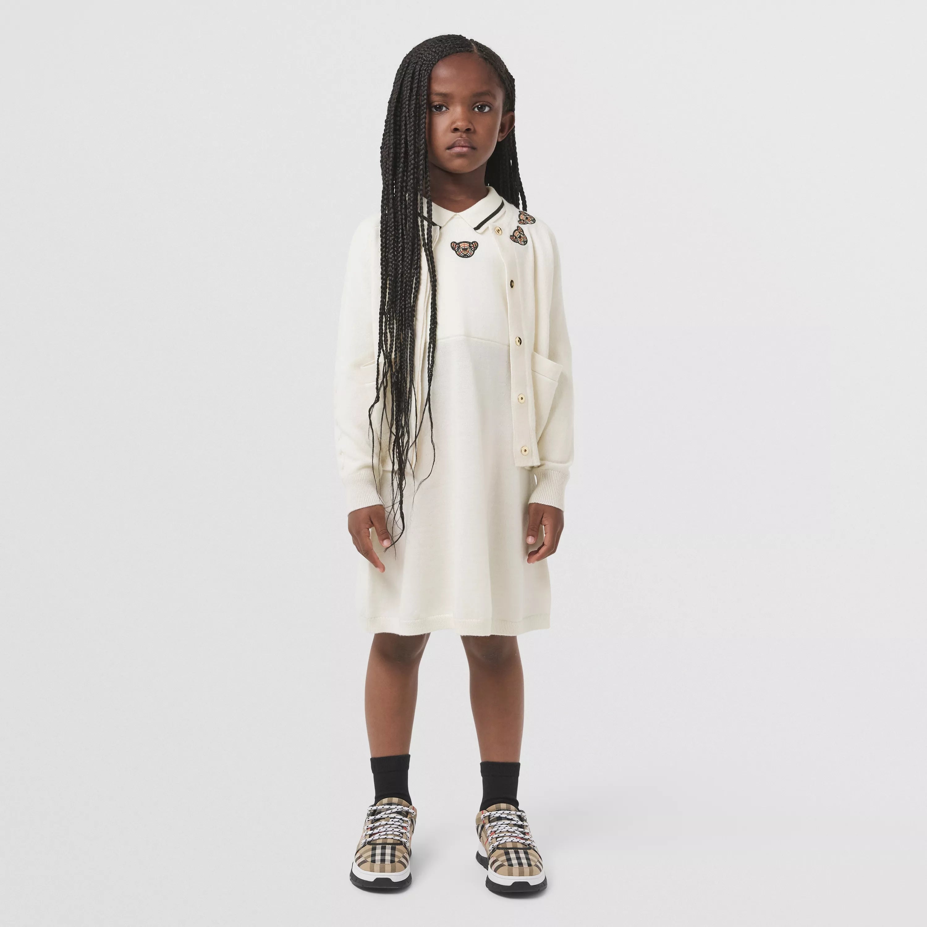 Girls Ivory Embroidered Wool Cardigan