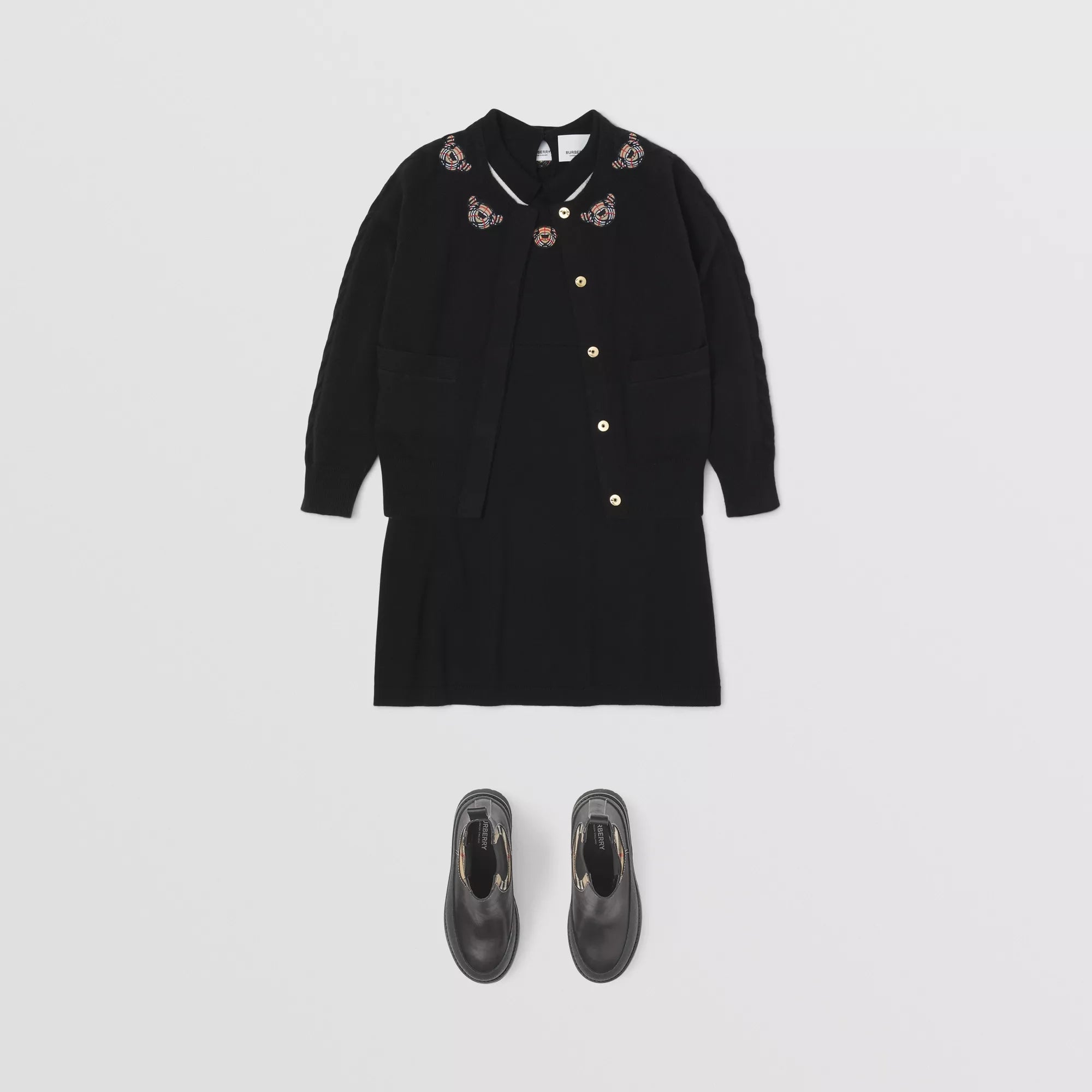 Girls Black Embroidered Wool Cardigan