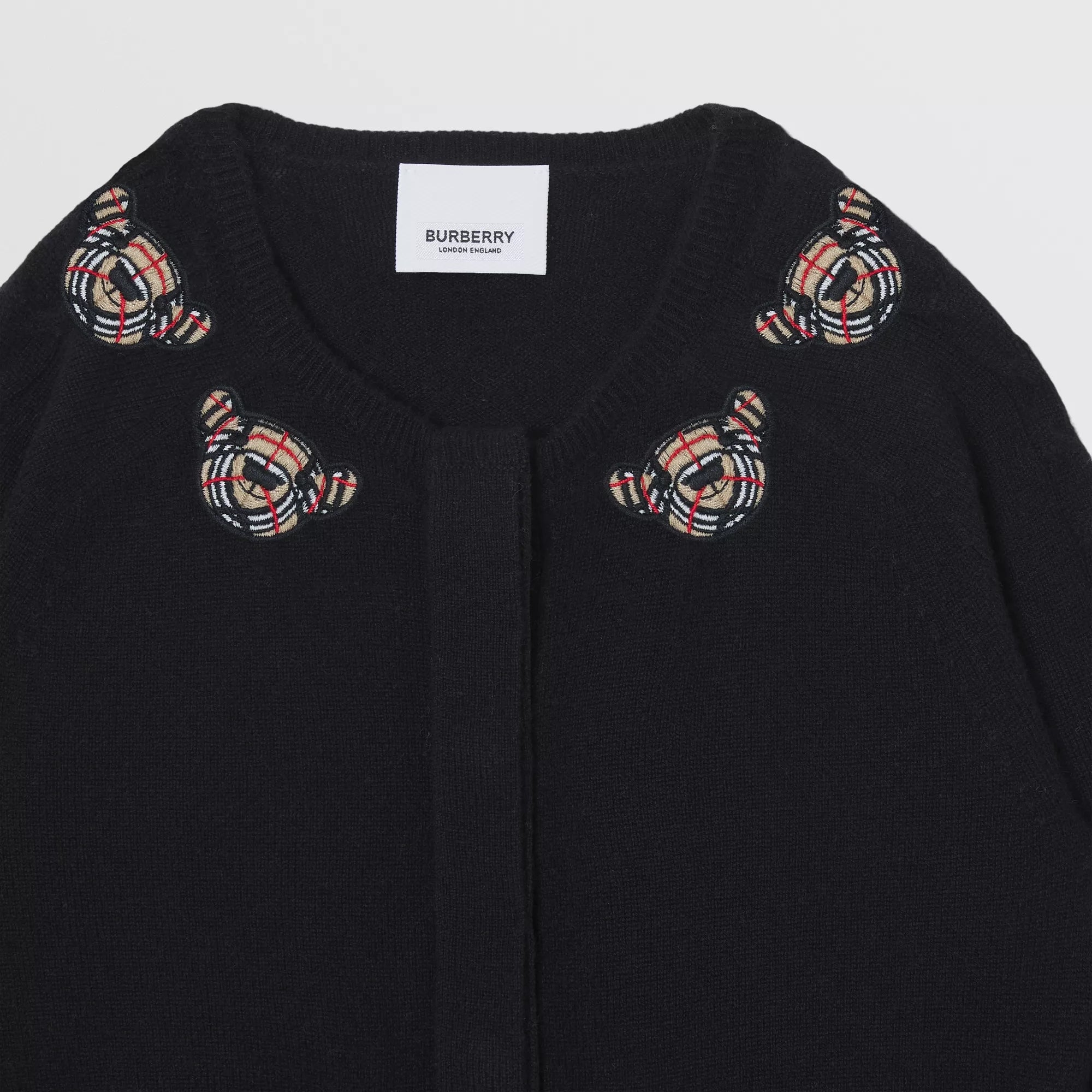 Girls Black Embroidered Wool Cardigan