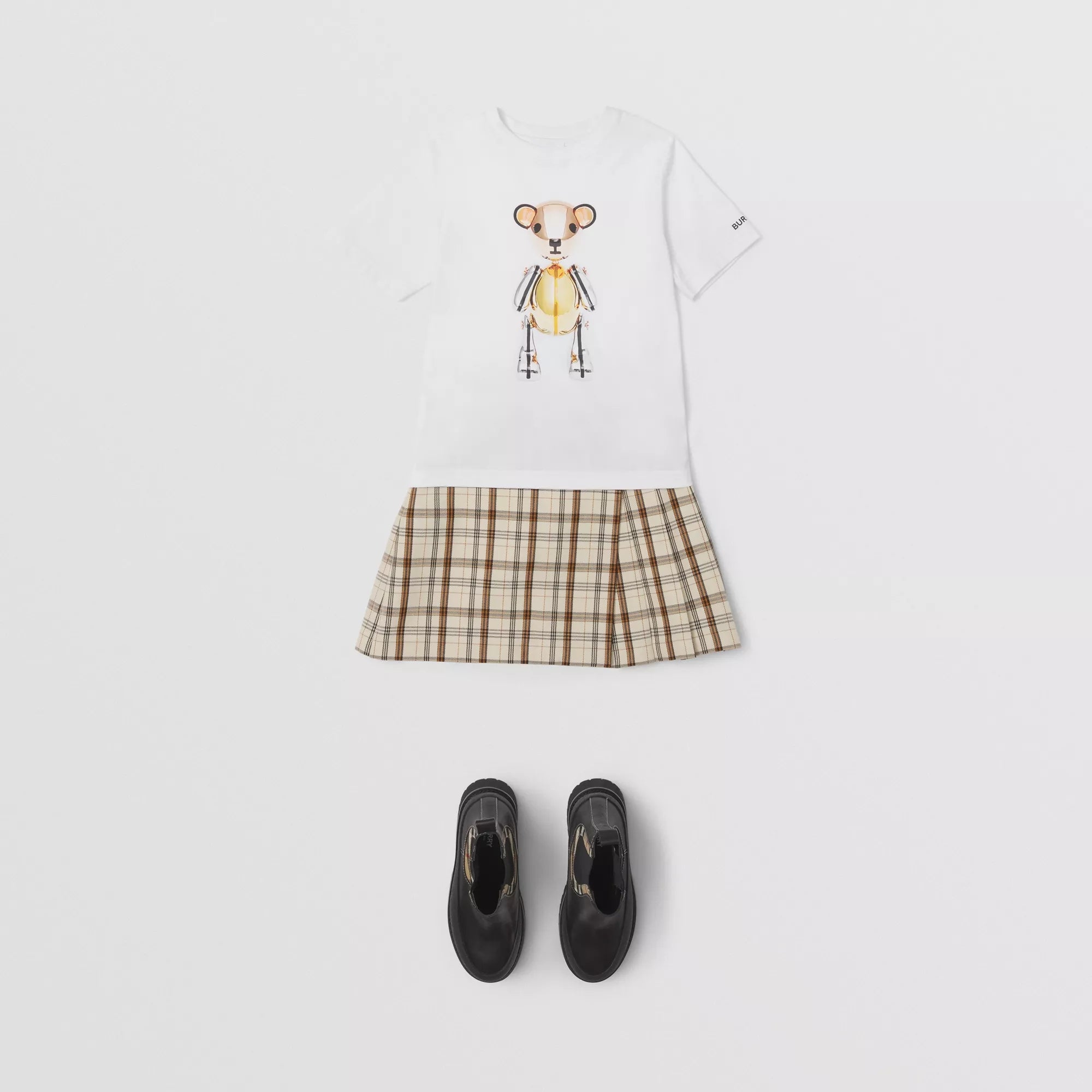 Girls White Printed Cotton T-Shirt