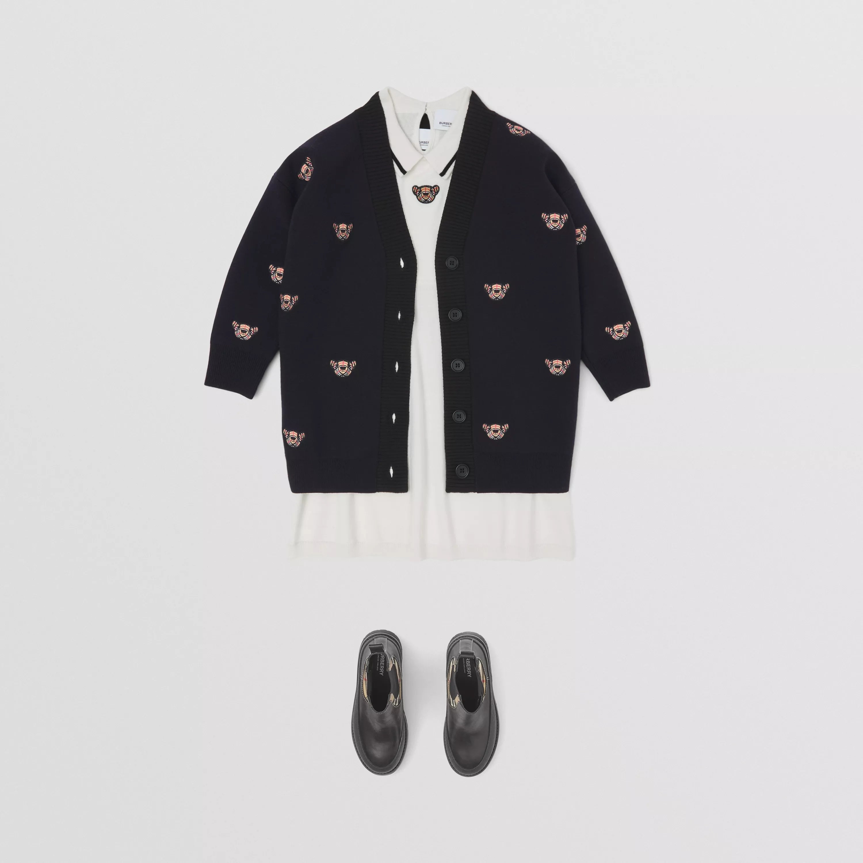 Girls Navy Embroidered Wool Cardigan