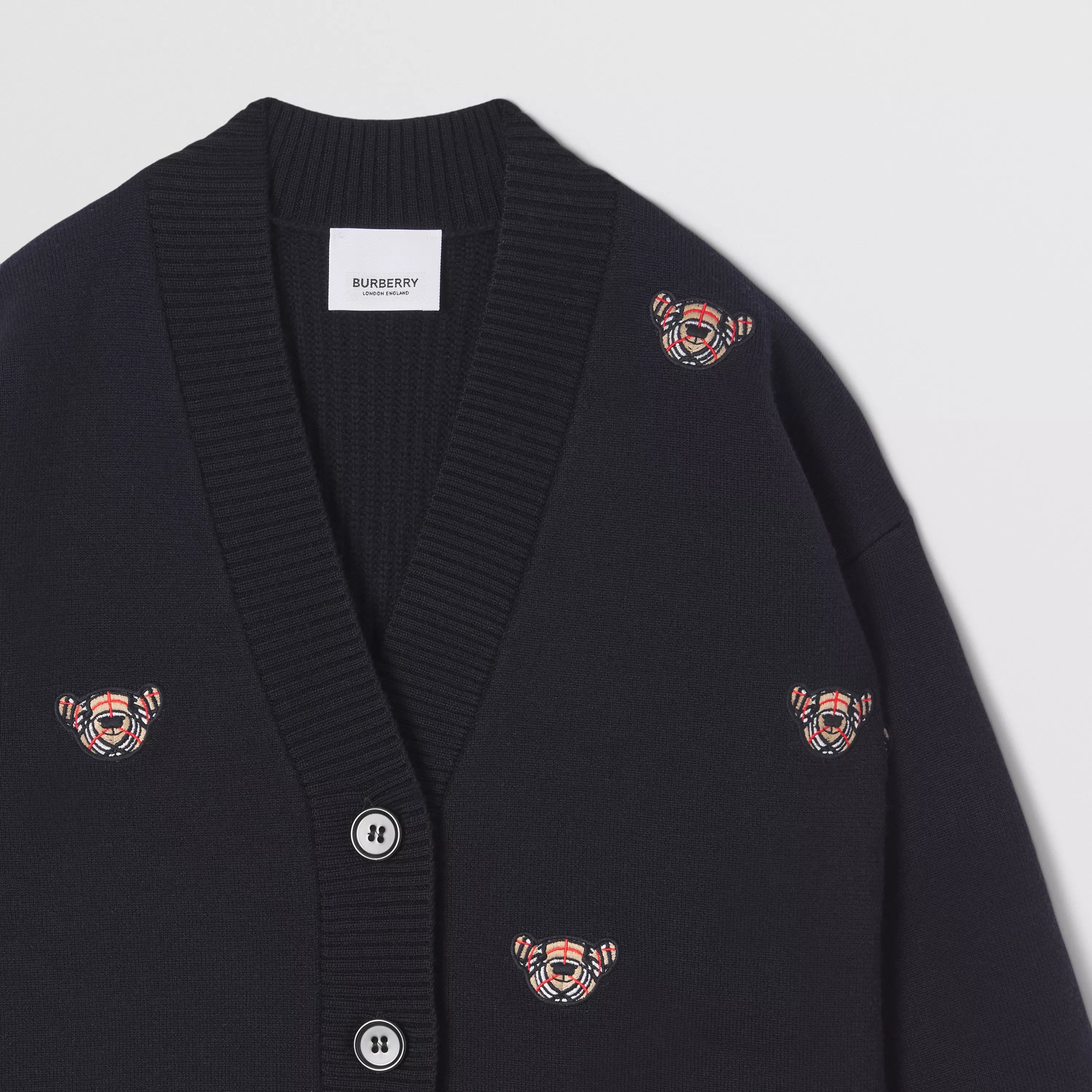Girls Navy Embroidered Wool Cardigan