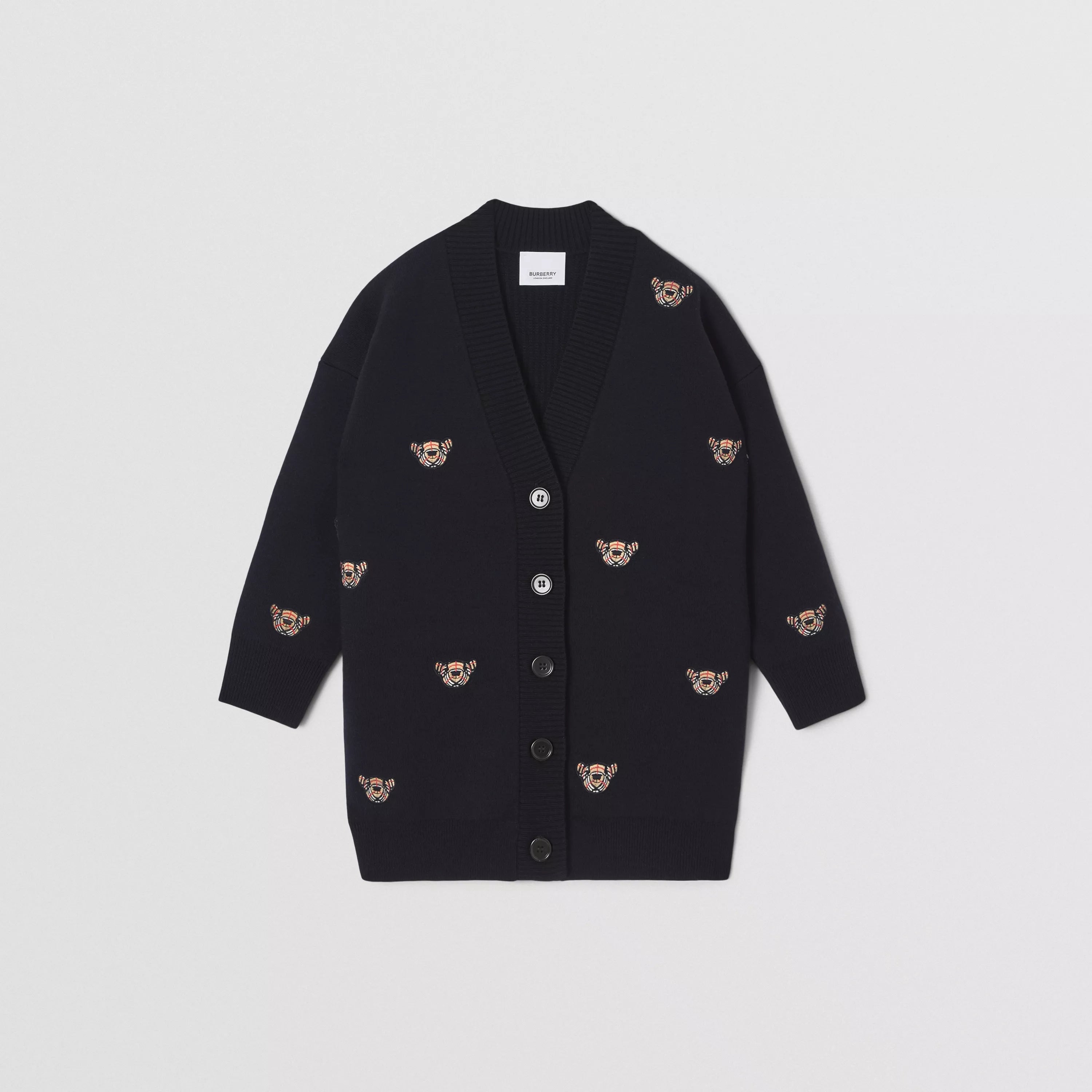 Girls Navy Embroidered Wool Cardigan
