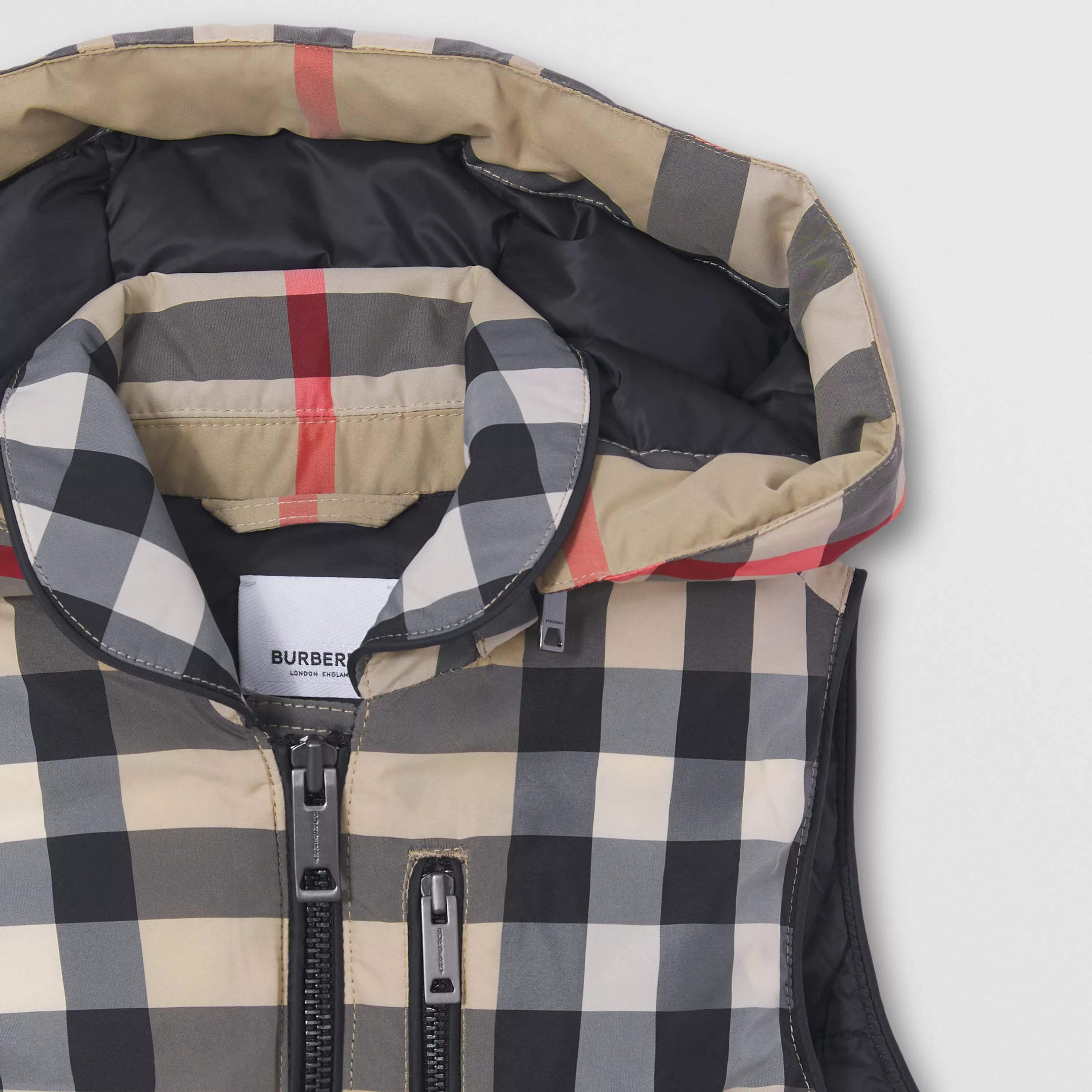 Girls Beige Check Padded Down Gilet