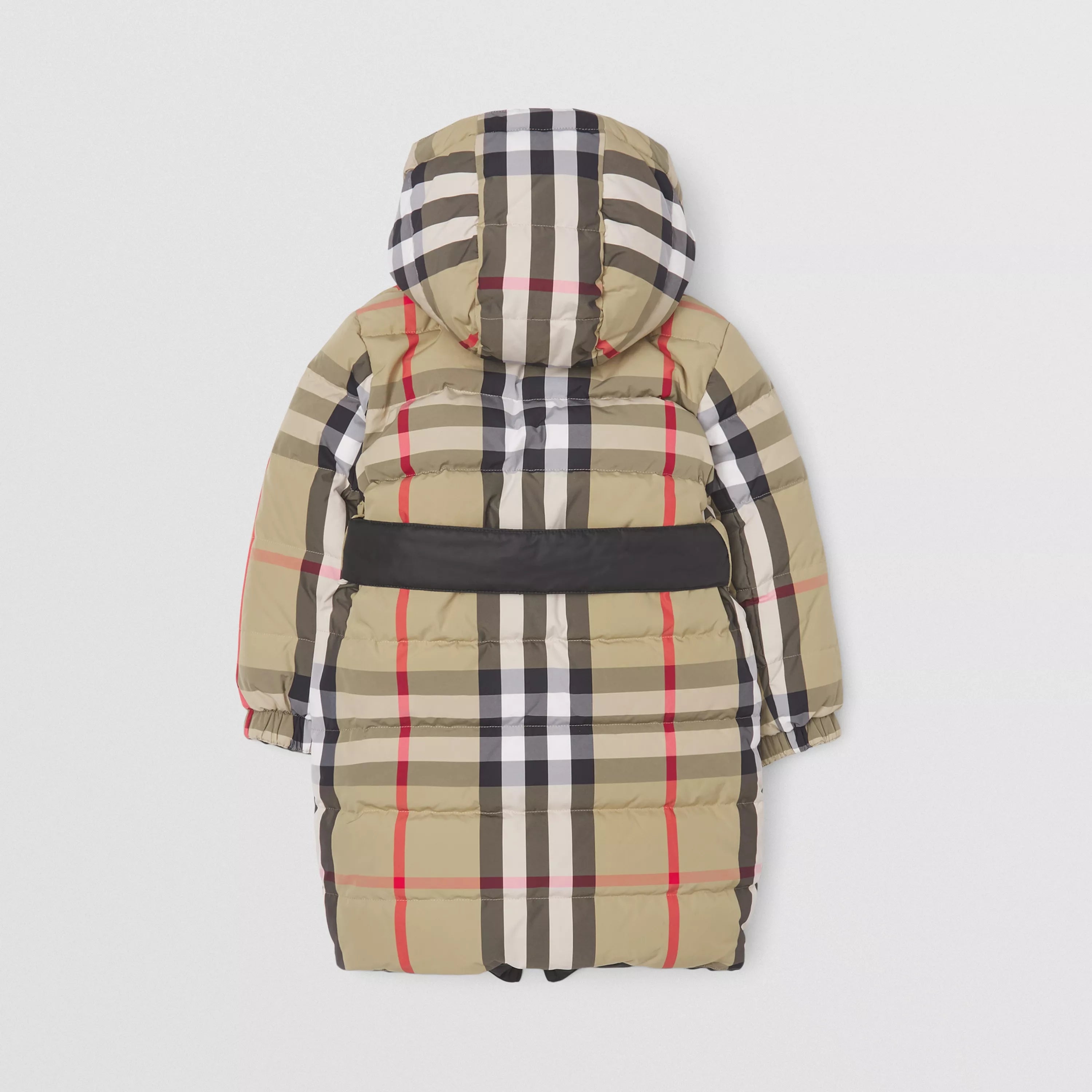 Girls Beige Check Padded Down Reversible Coat