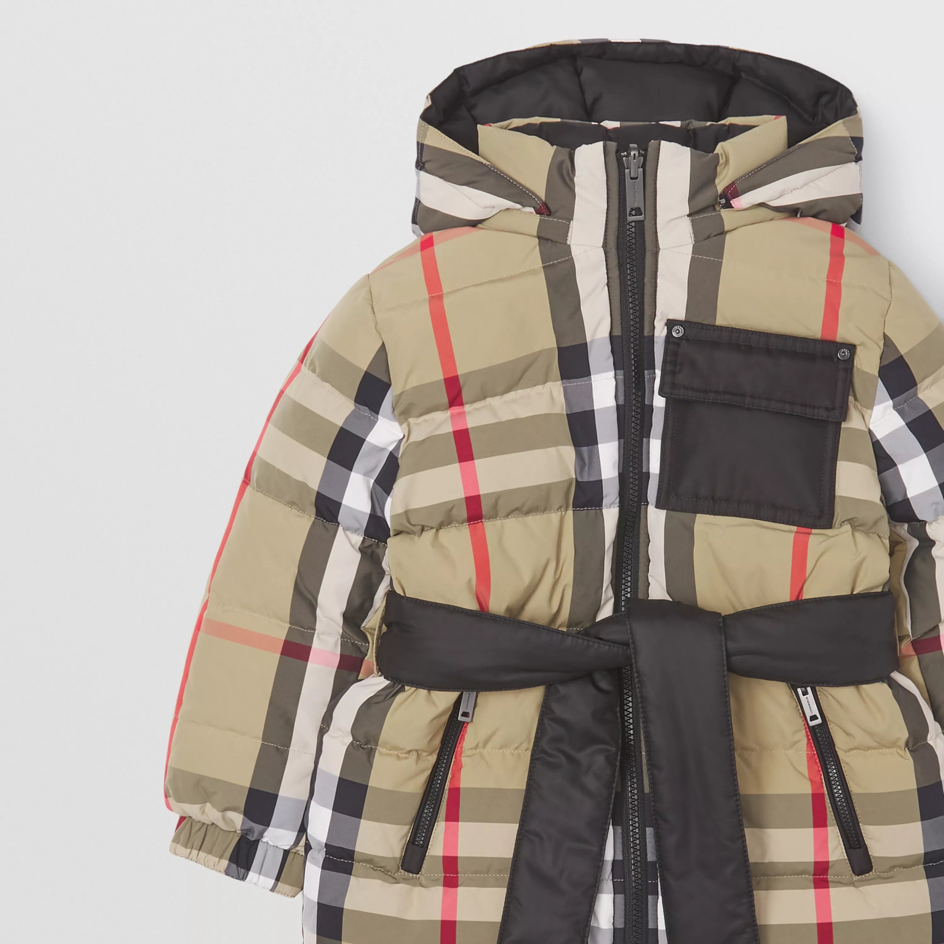 Girls Beige Check Padded Down Reversible Coat