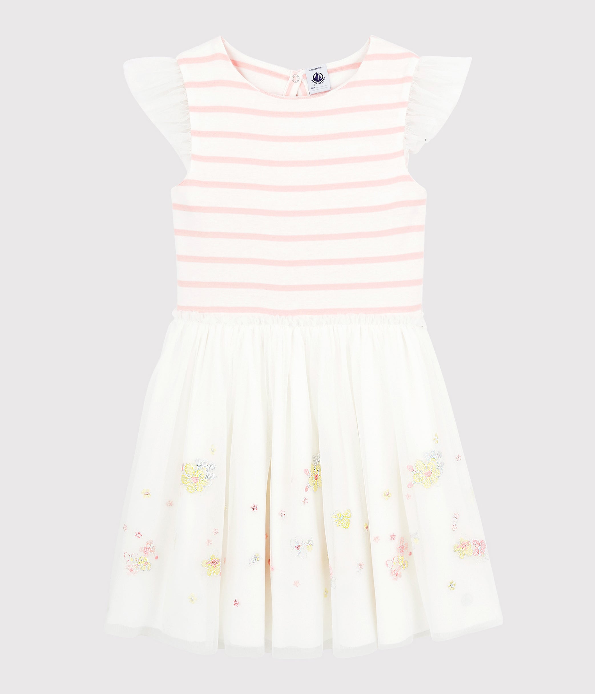 Girls Pink Striped Cotton & Tulle Dress