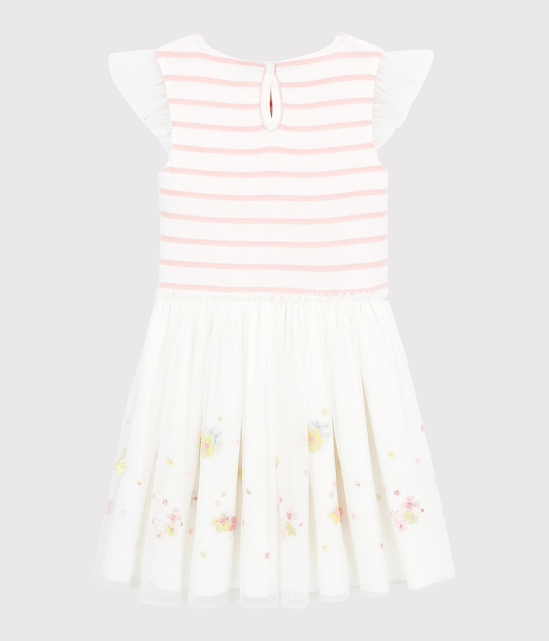 Girls Pink Striped Cotton & Tulle Dress