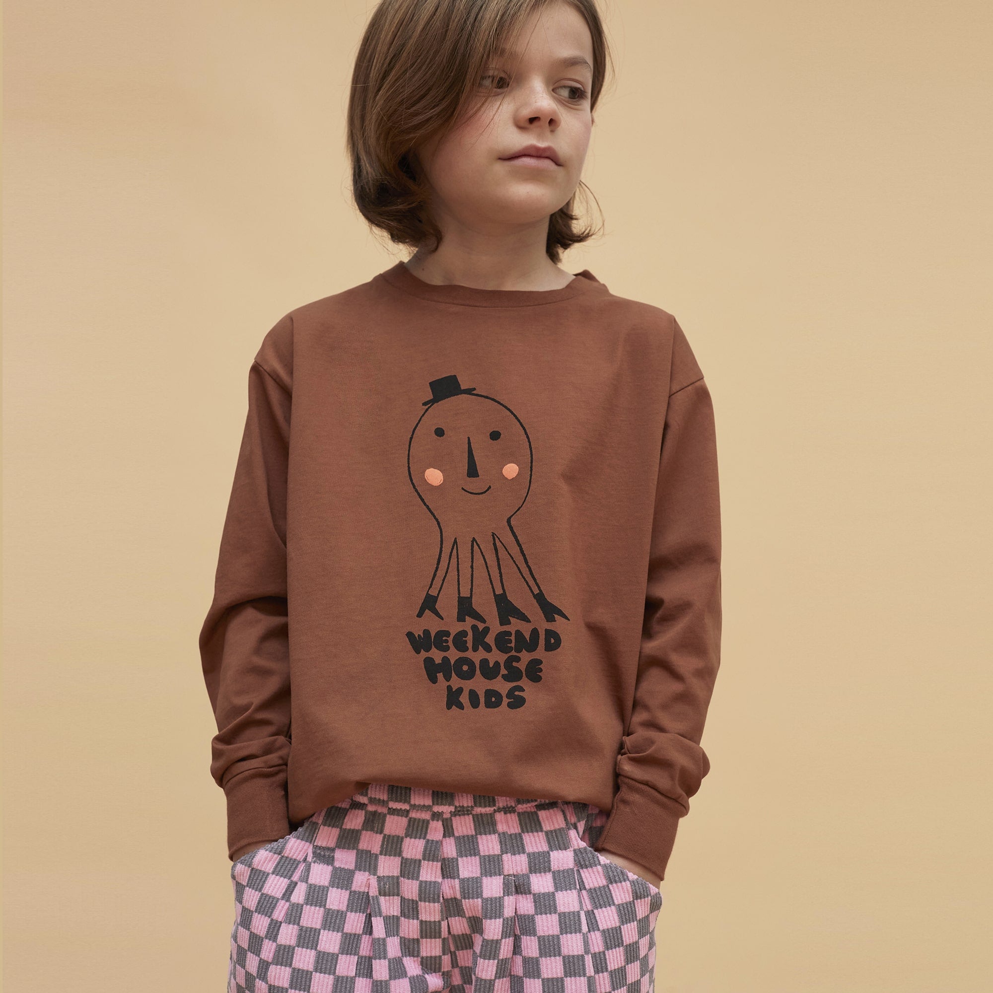 Boys & Girls Brown Printed Cotton Sweatshirt