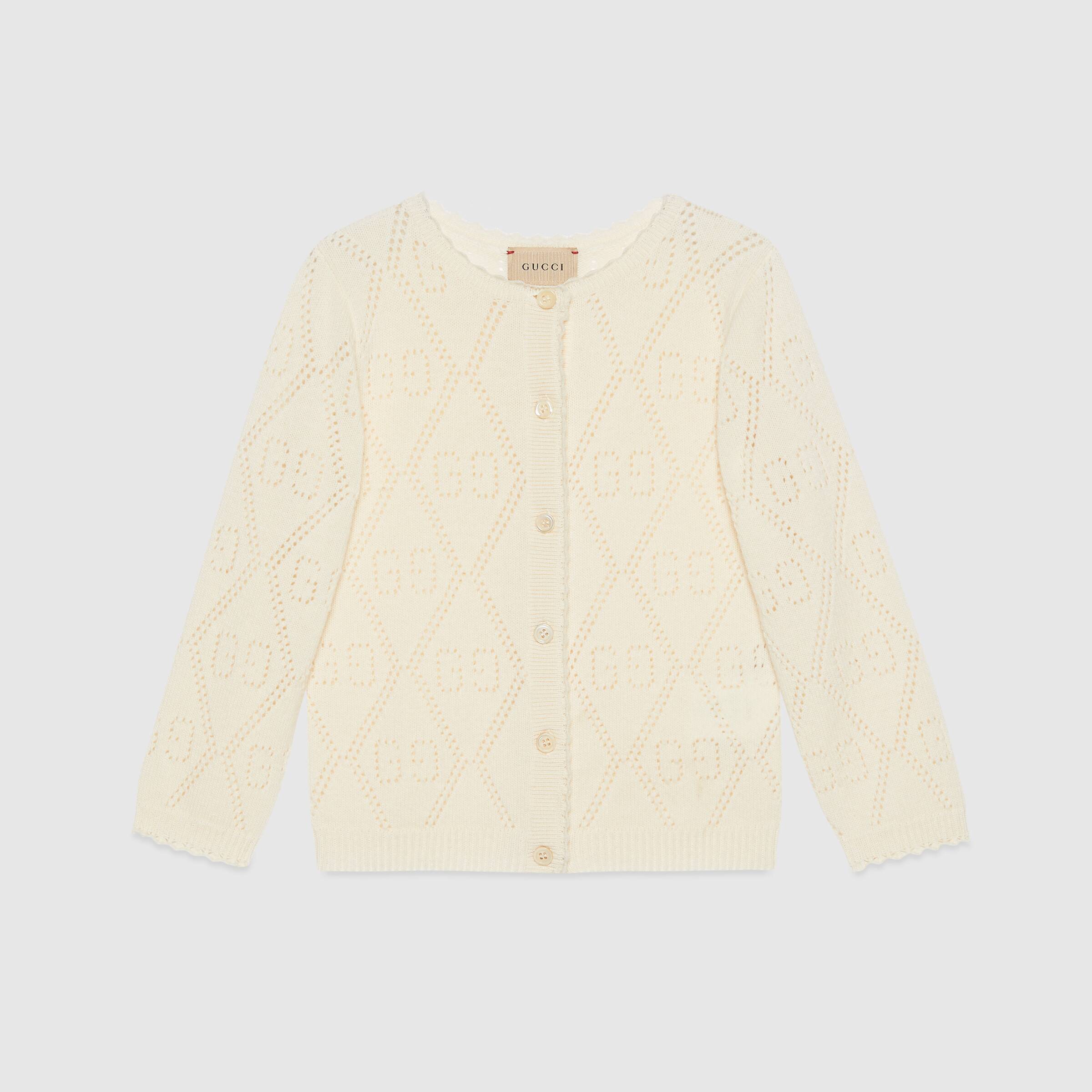 Girls White GG Wool Cardigan