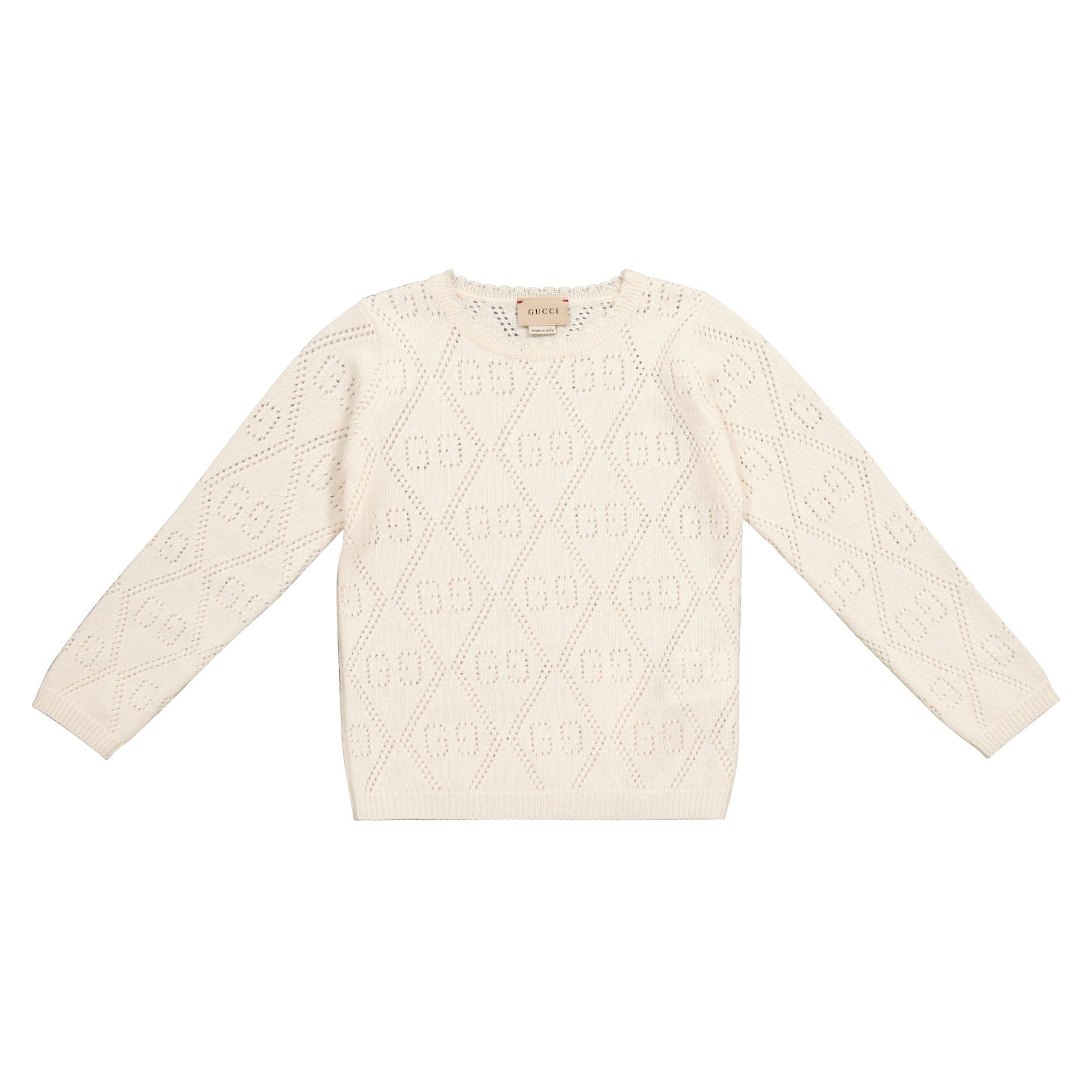 Girls White GG Wool Sweater