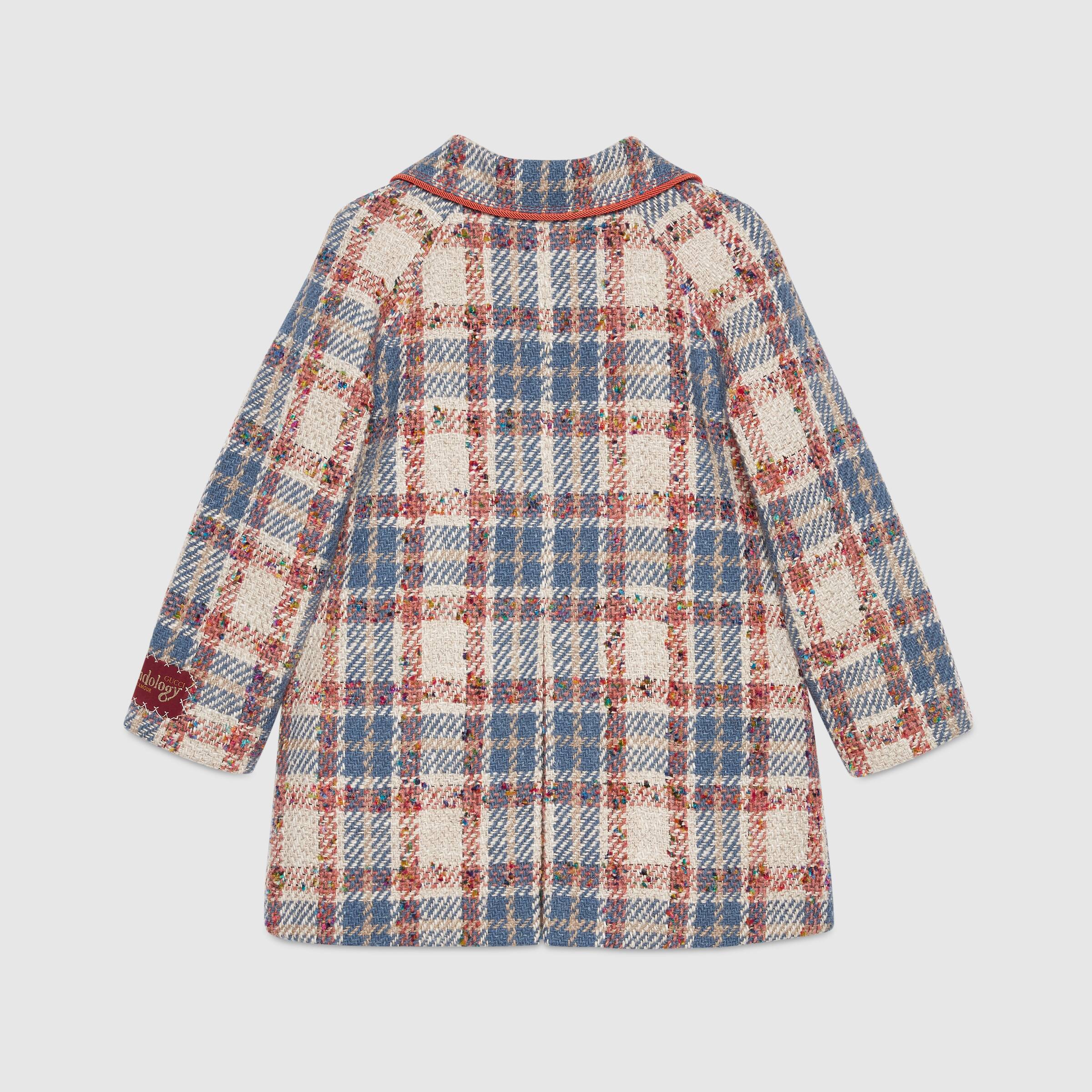 Girls Beige & Blue Check Coat