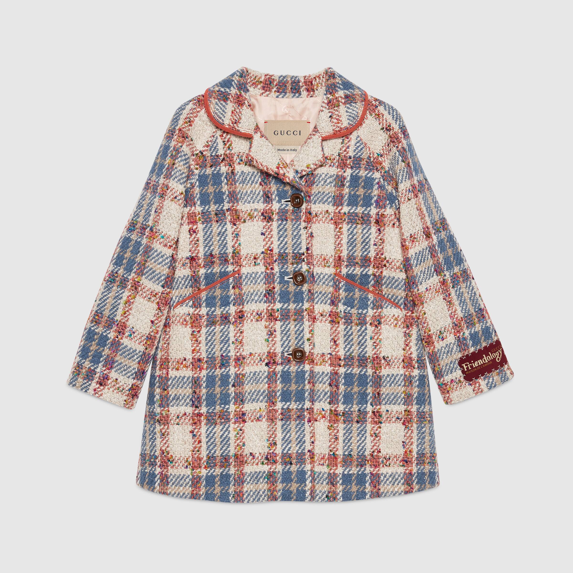 Girls Beige & Blue Check Coat