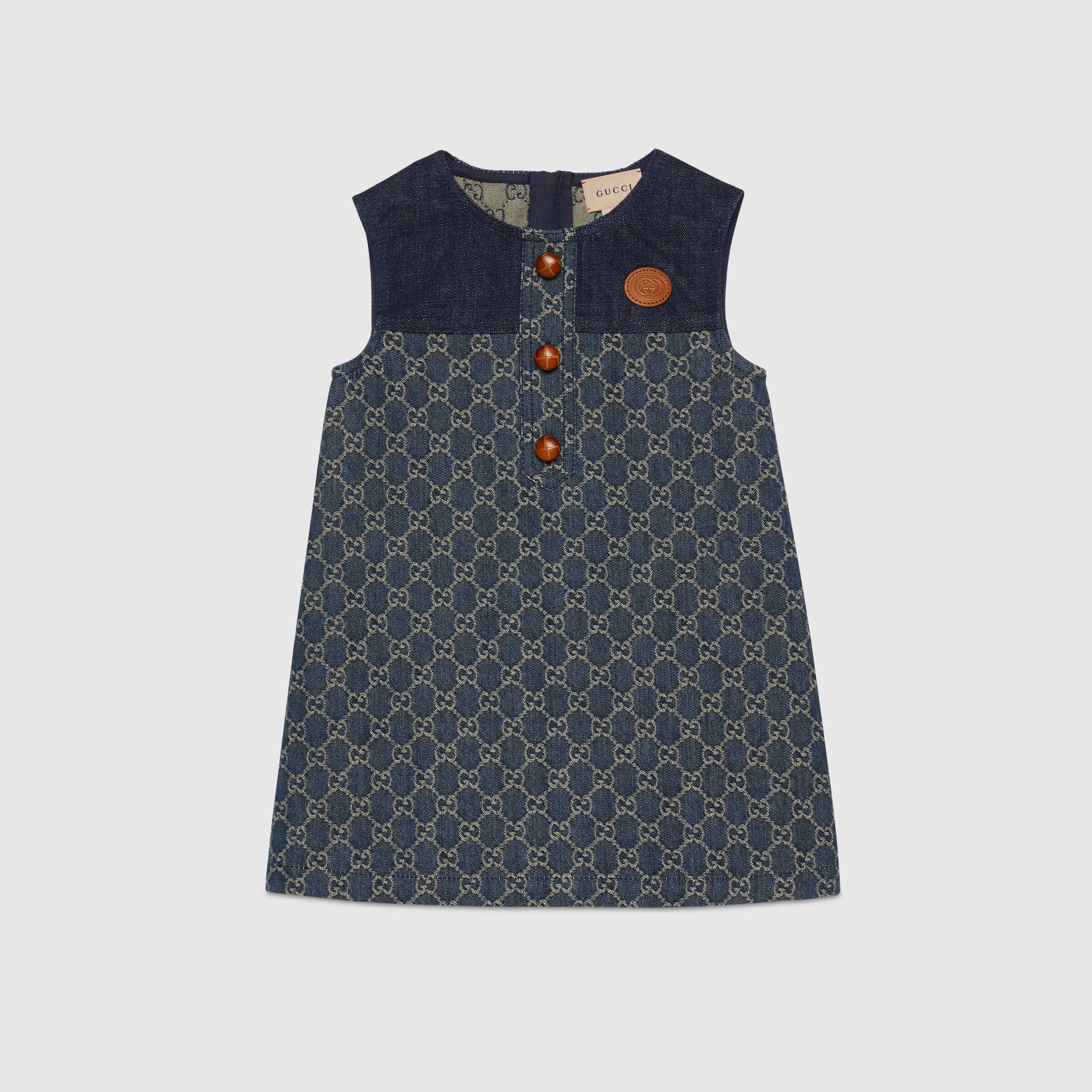 Girls Blue GG Logo Denim Dress