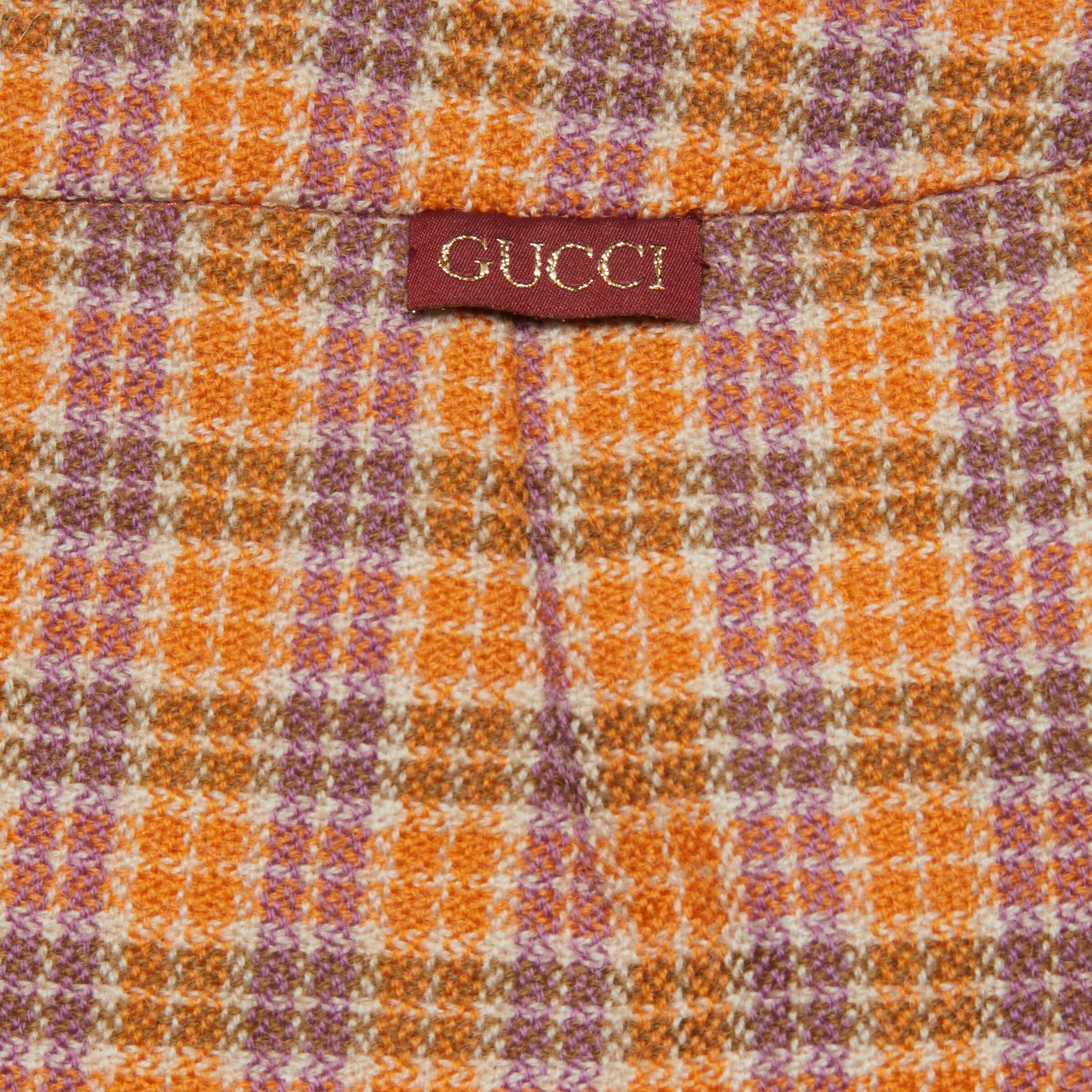 Girls Orange Check Wool Skirt