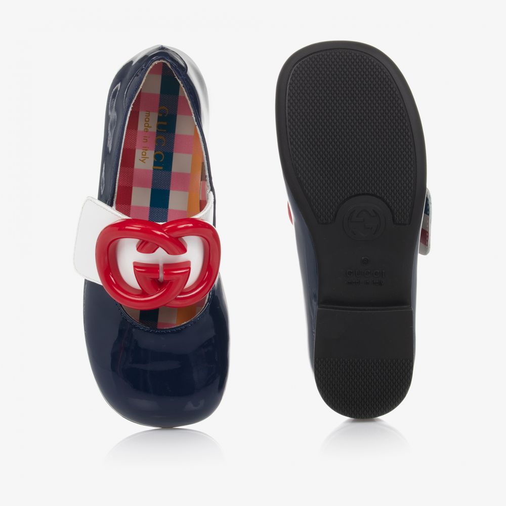 Girls Navy GG Leather Shoes