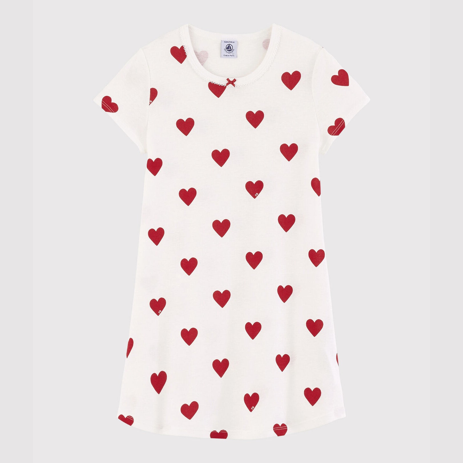 Girls White Heart Cotton Nightwear Dress