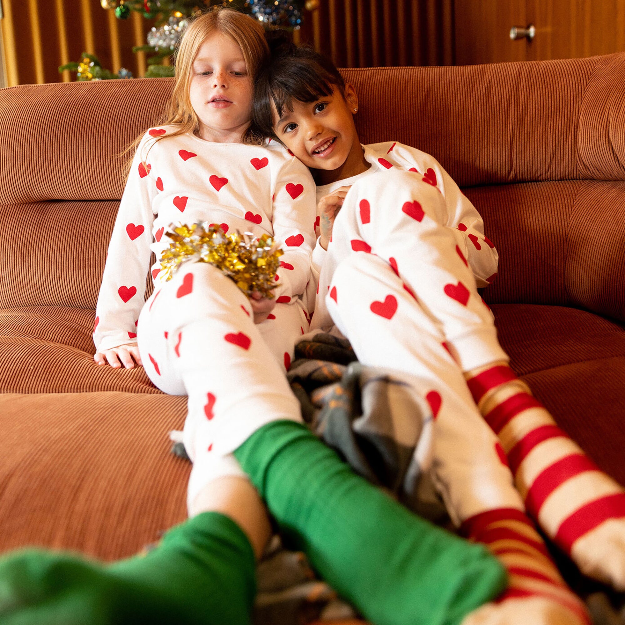 Girls White Heart Cotton Nightwear Set