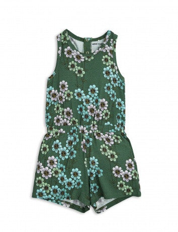 Girls Dark Green Flowers Printed Romper