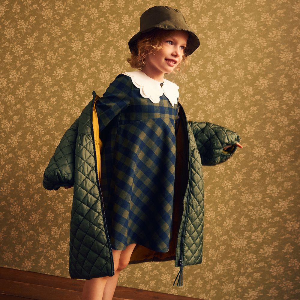 Girls Green Check Dress