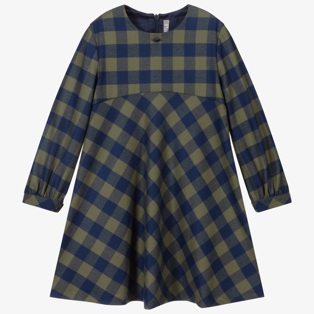 Girls Green Check Dress