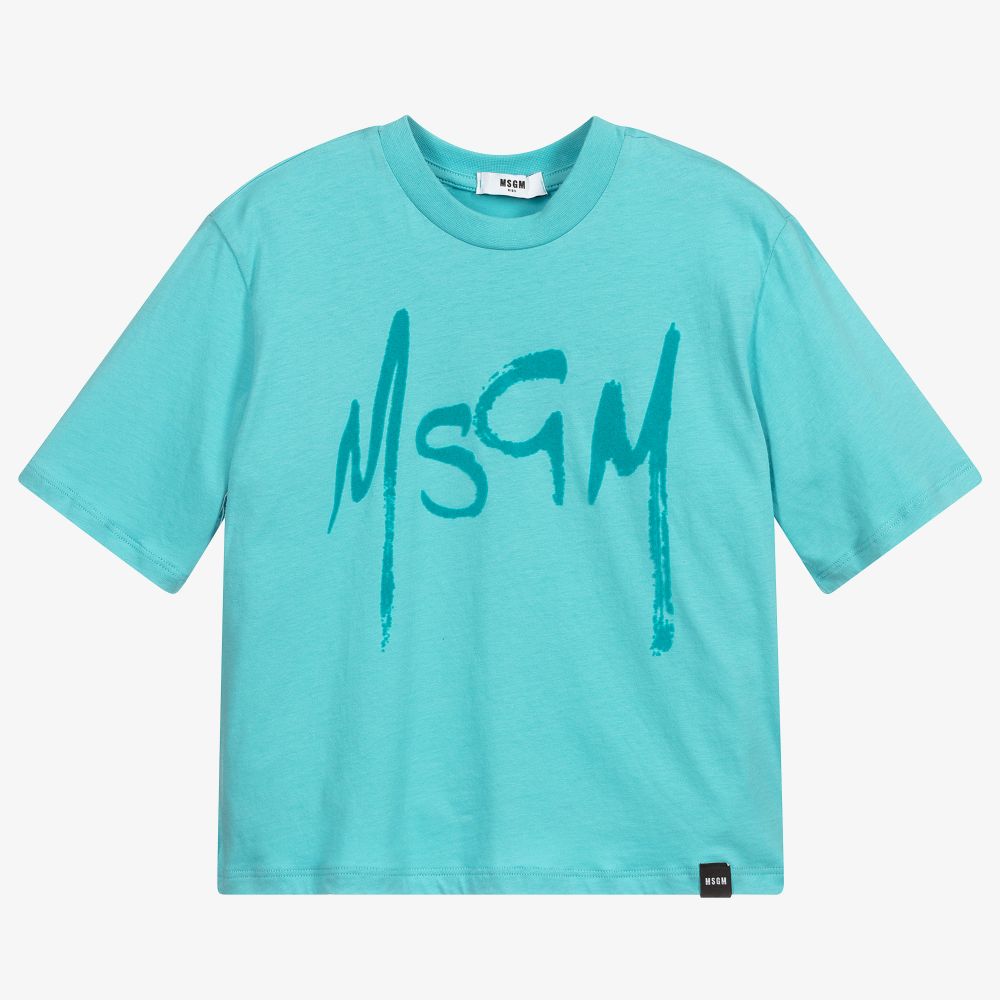 Girls Blue Logo Cotton T-Shirt