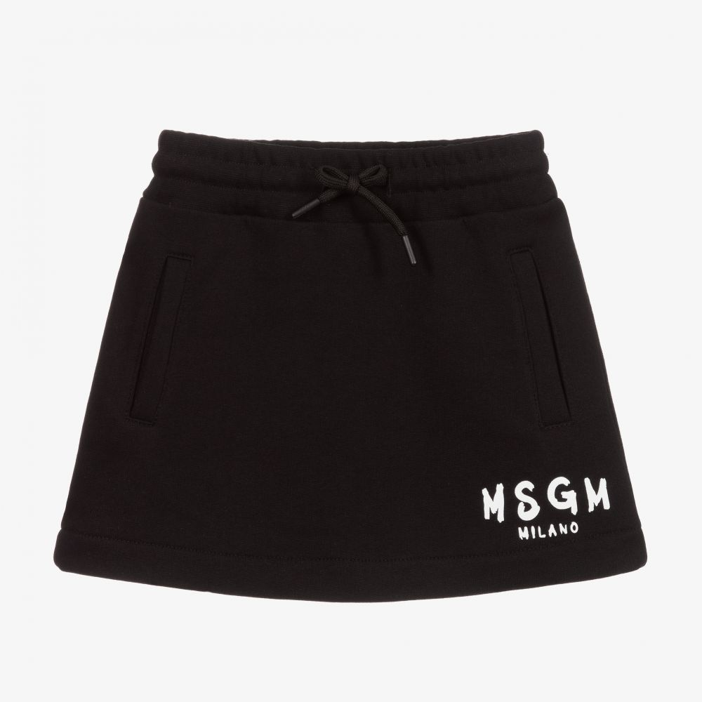 Girls Black Logo Cotton Skirt