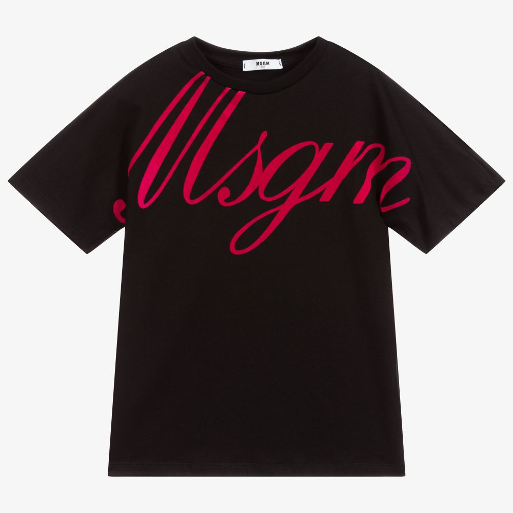 Girls Black Logo Cotton T-Shirt