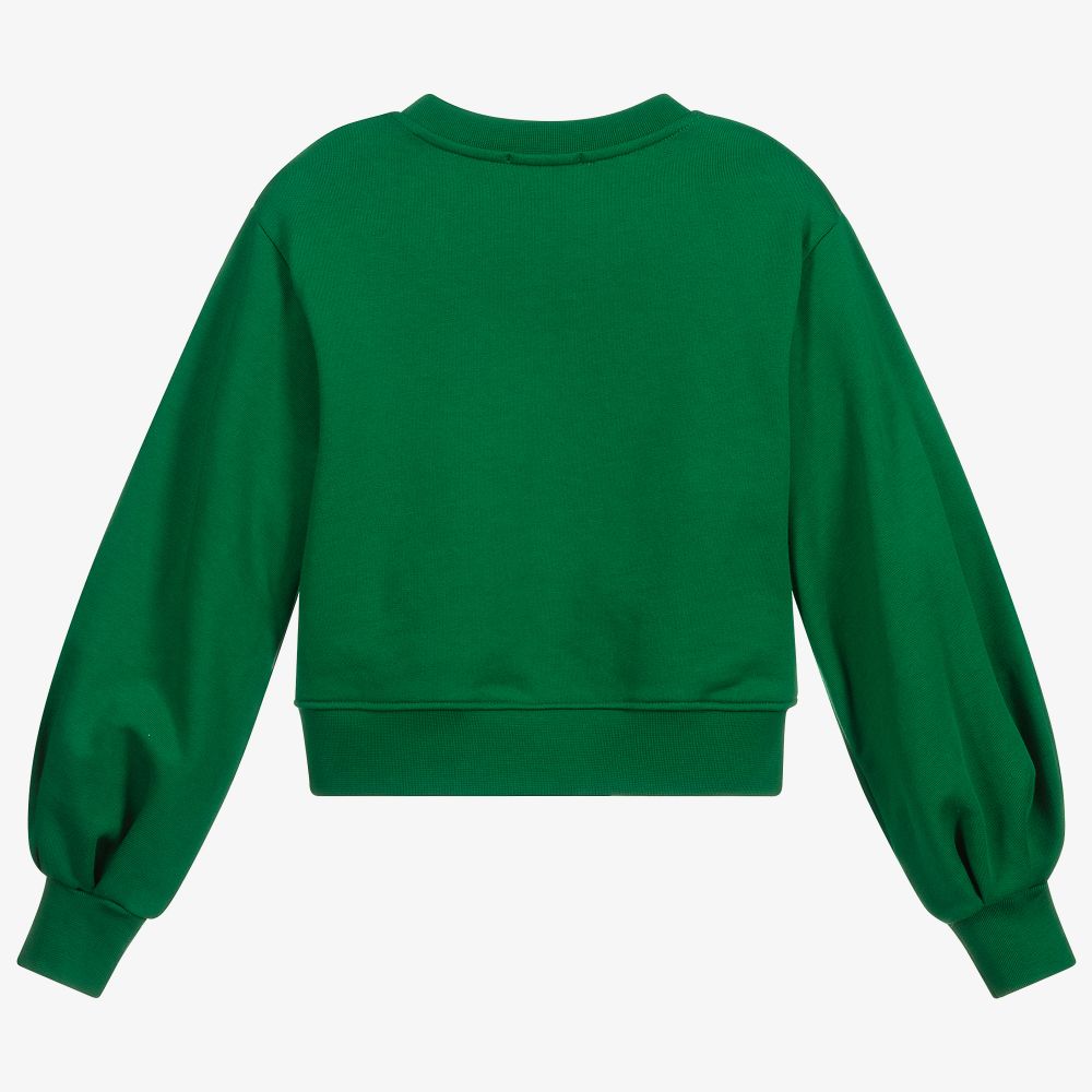 Girls Green Logo Cotton Sweatshirt