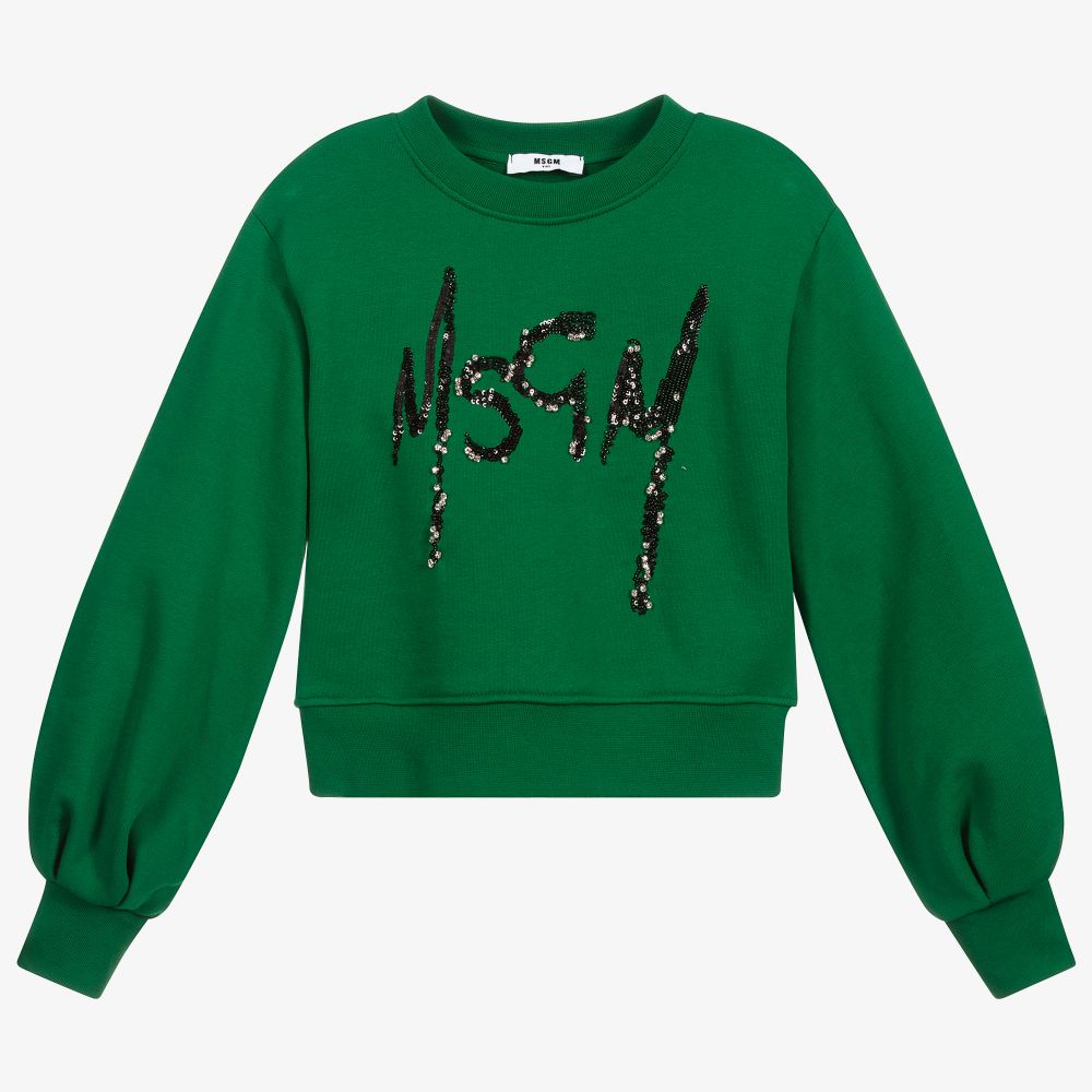 Girls Green Logo Cotton Sweatshirt