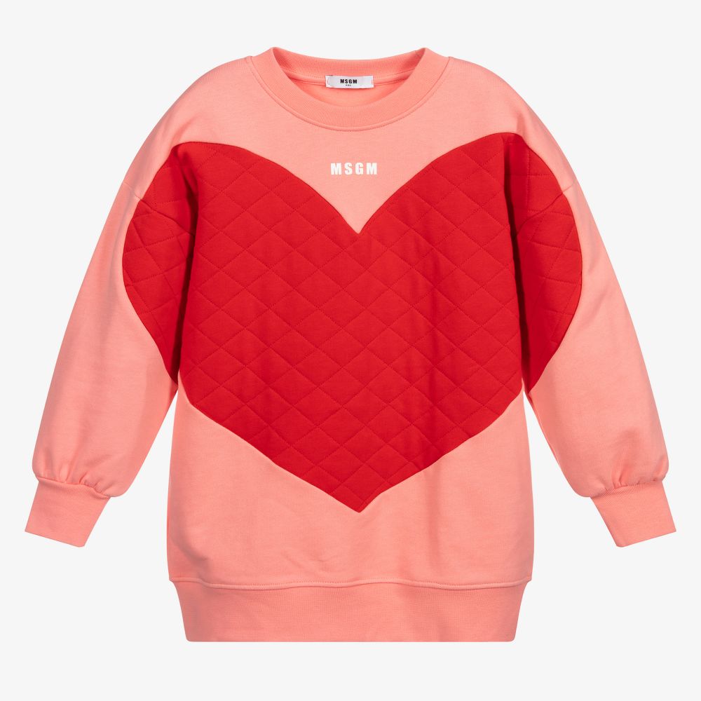 Girls Peach & Red Heart Cotton Dress