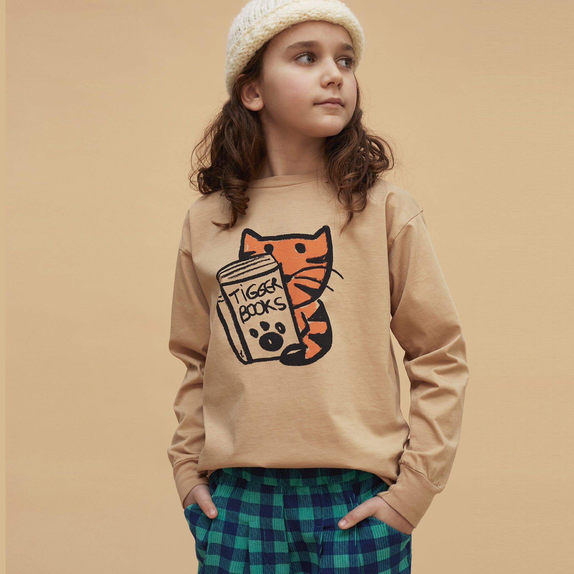 Boys & Girls Light Brown Printed Cotton T-Shirt