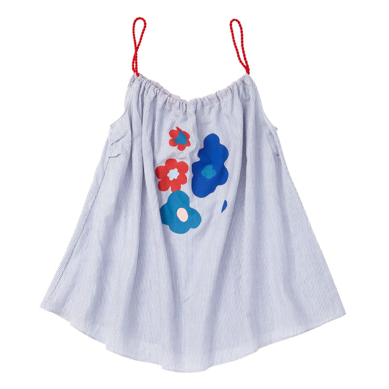 Girls Blue Stripe Cotton Dress With Patch Flower Trims - CÉMAROSE | Children's Fashion Store