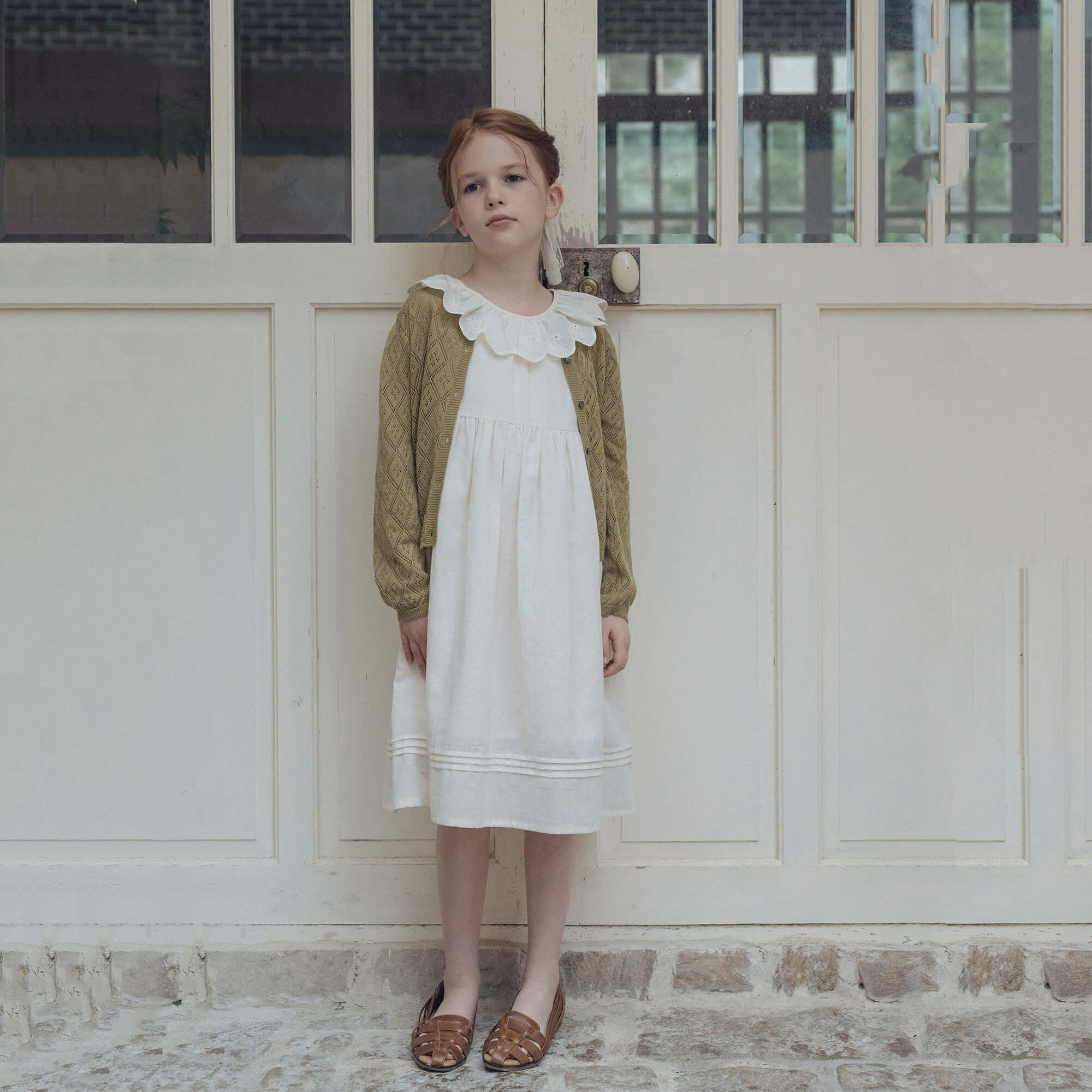 Girls Olive Knit Cardigan