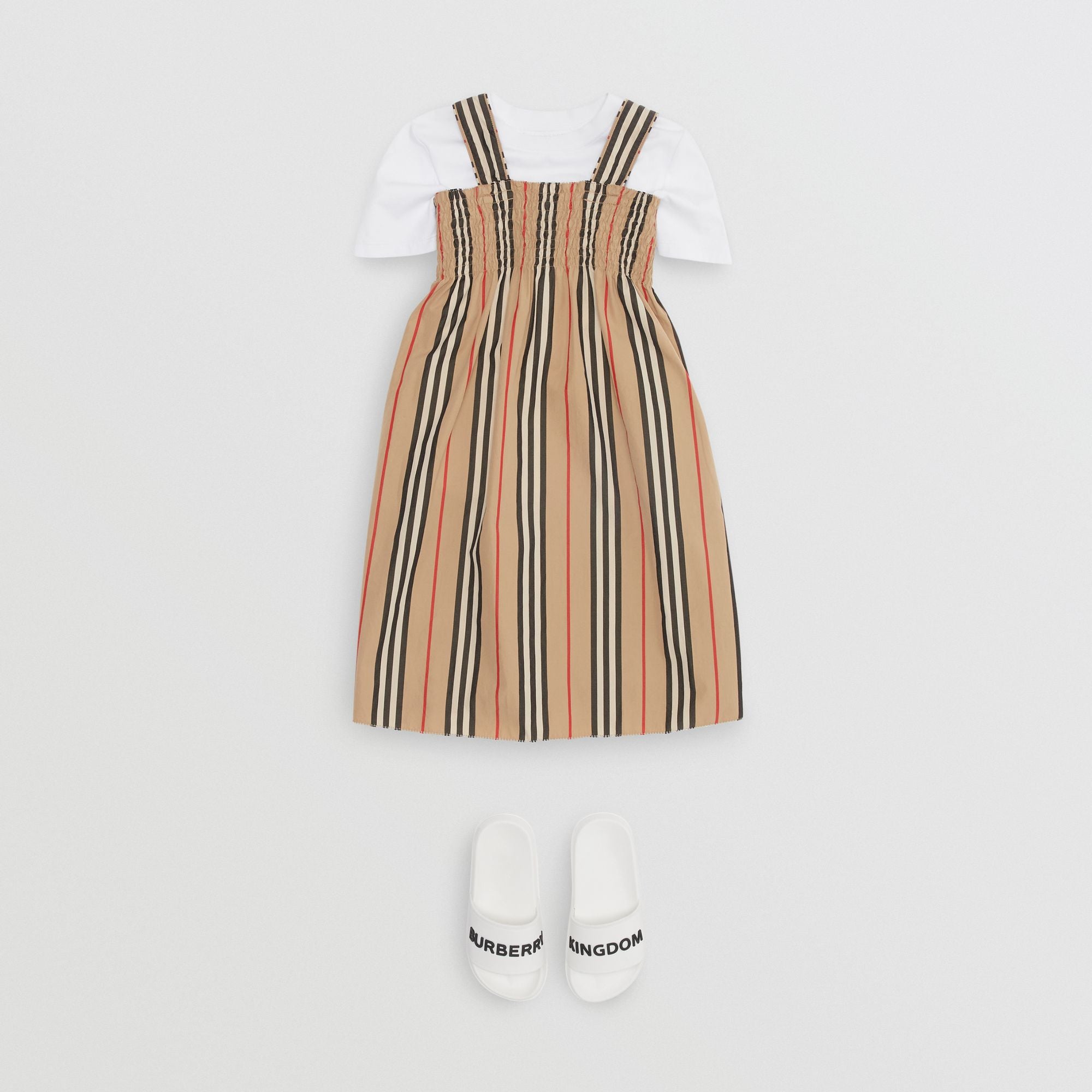 Girls Archive Beige Stripes Cotton Dress