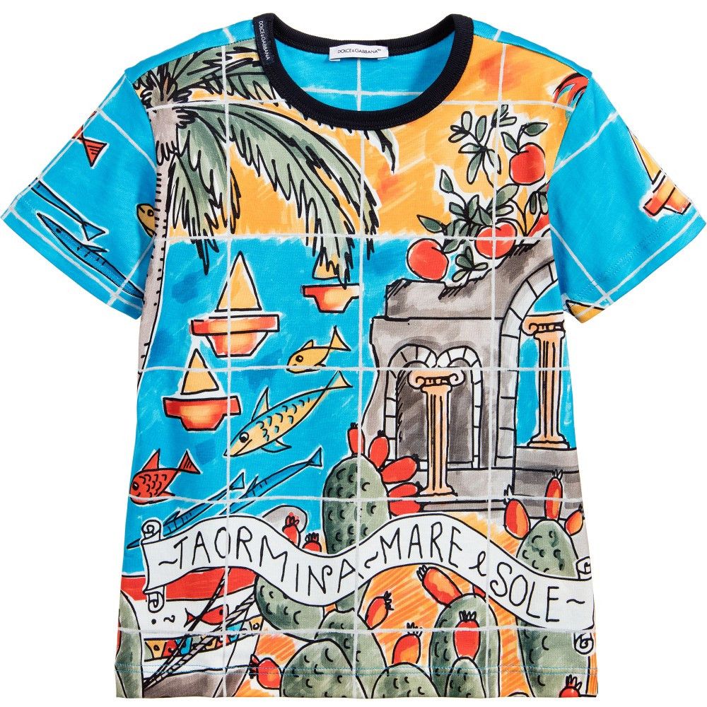 Boys Multicolor Printed Cotton Jersey Beachwear T-Shirt - CÉMAROSE | Children's Fashion Store - 1